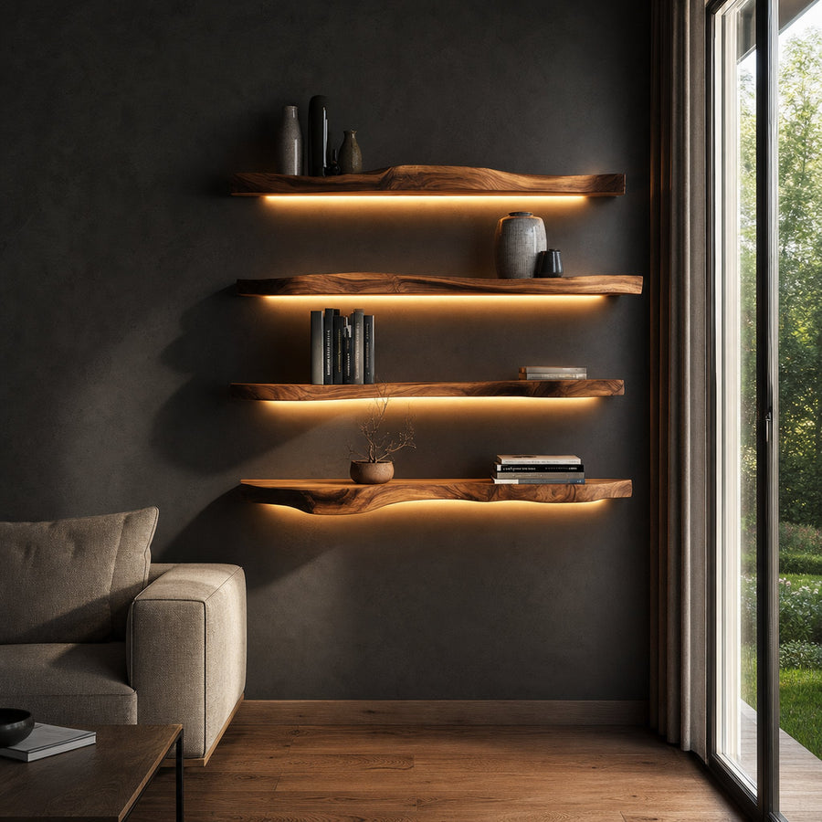 Mid Century Floating Wall Shelf For Modern Bedroom Decor