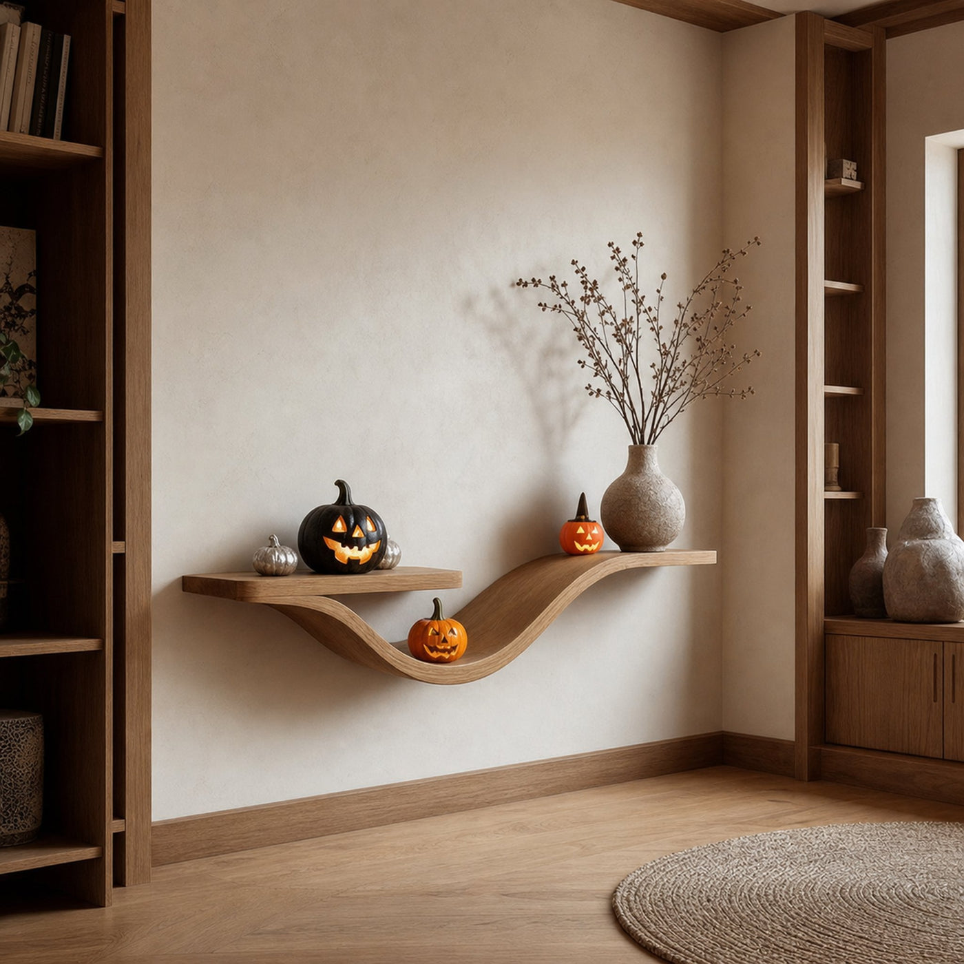 Mid Century Halloween Curved Shelf Bedroom