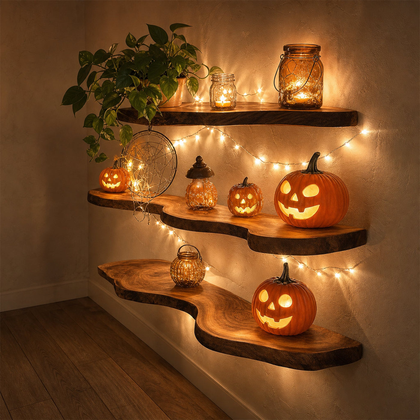 Mid Century Halloween Floating Shelf Bedroom