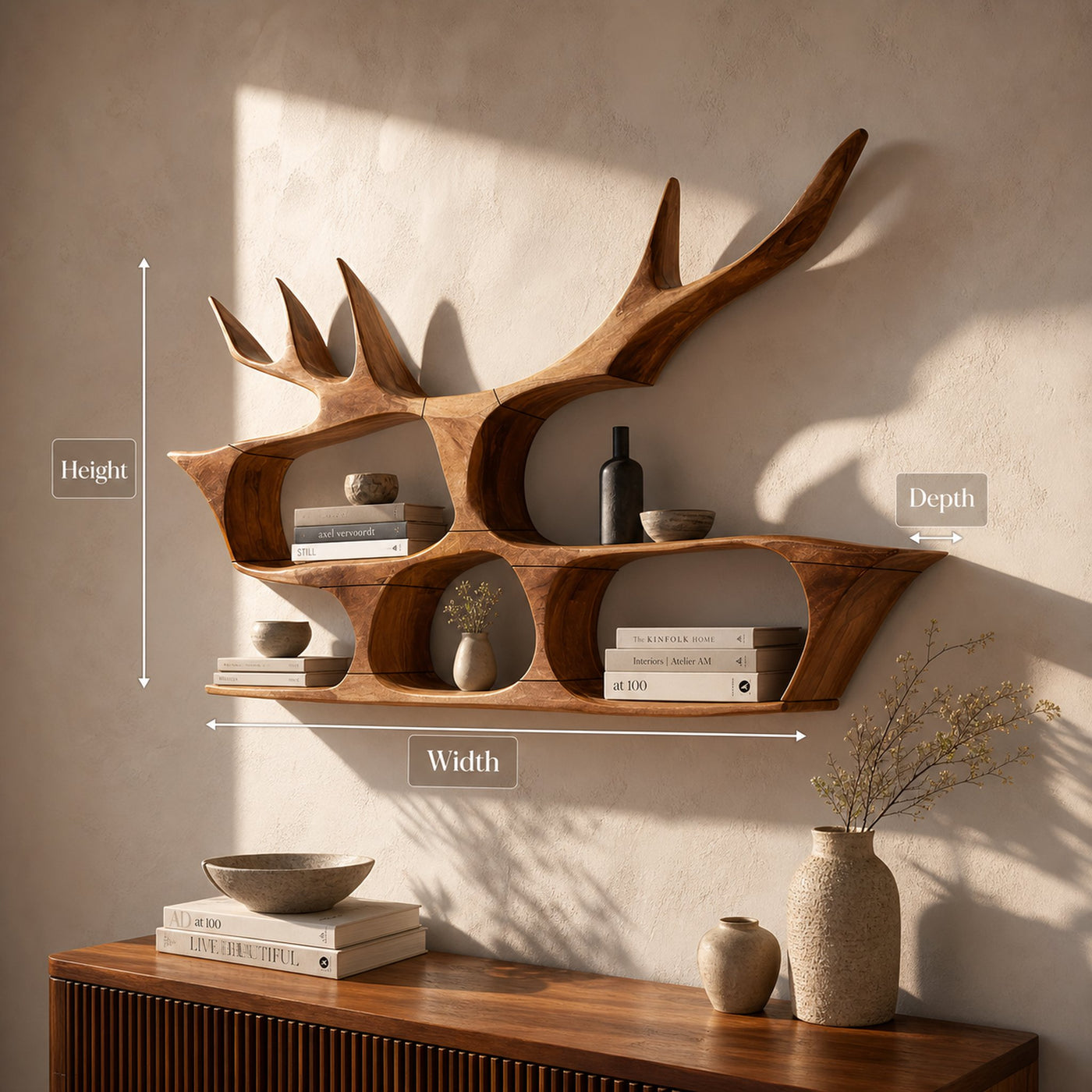 Mid Century Handcrafted Wooden Wall Mount Shelf For Entryway - product view 8