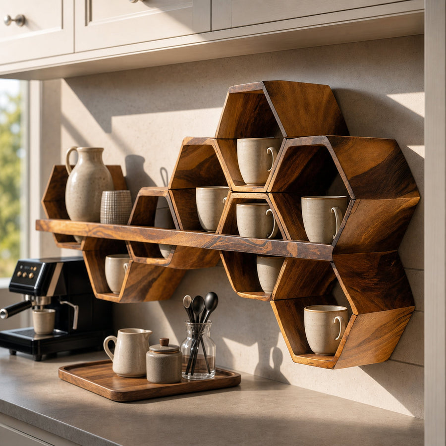Mid Century Hexagonal Shelf For Furniture Display