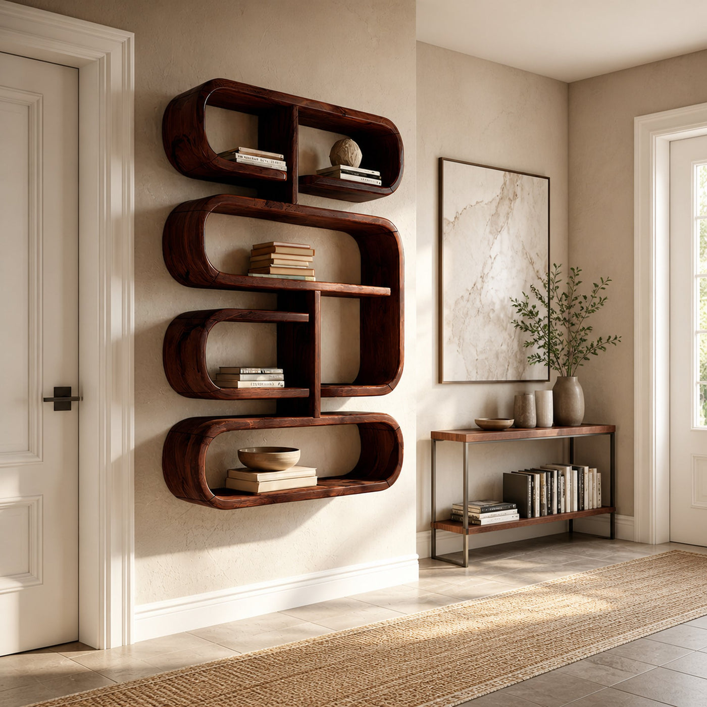 Mid Century Live Edge Display Shelf For Living Room Storage - product view 7