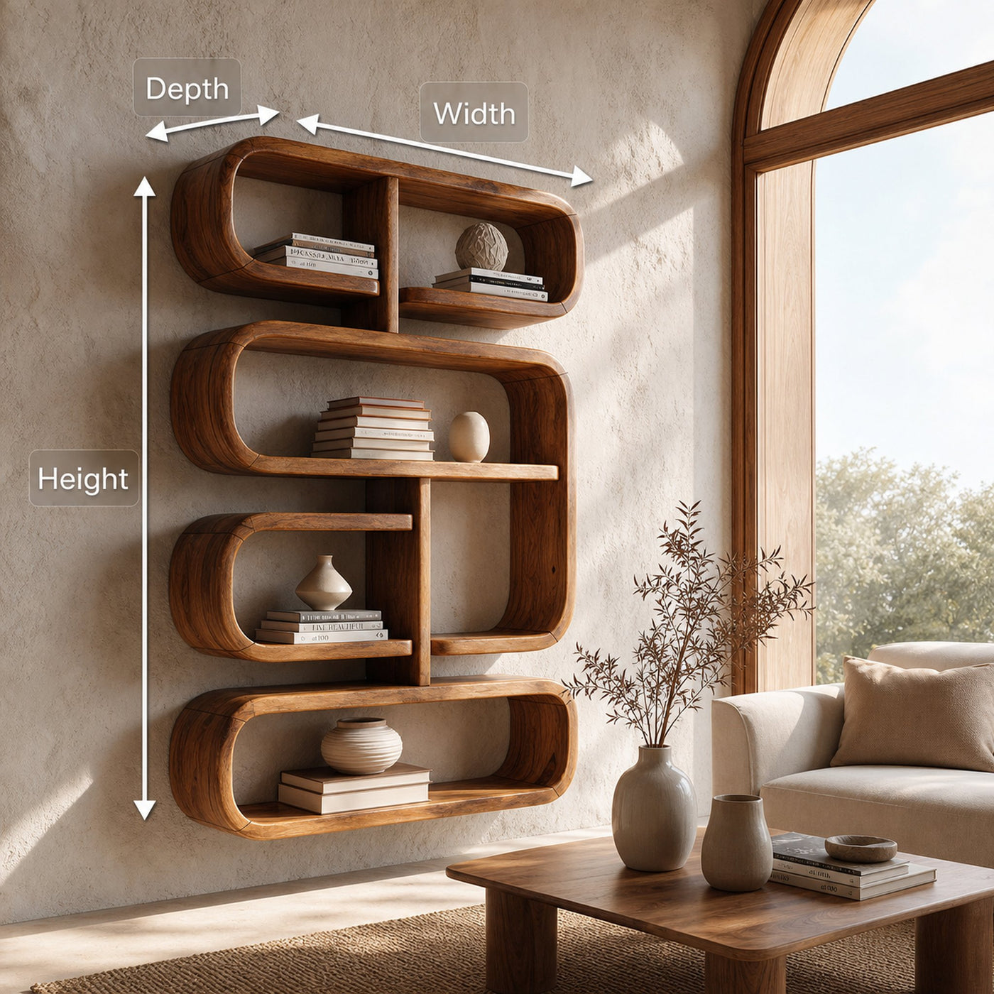 Mid Century Live Edge Display Shelf For Living Room Storage - product view 8