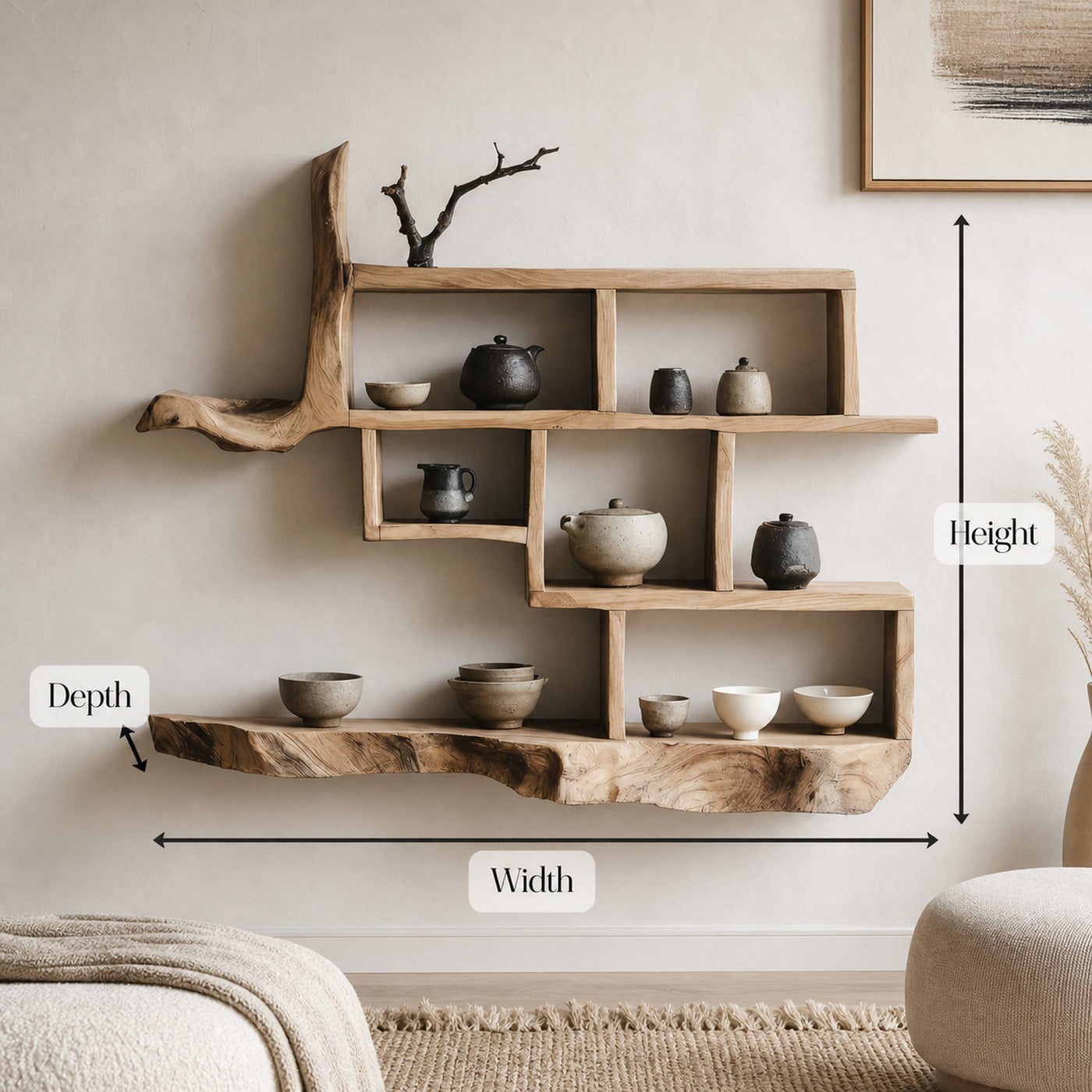 Mid Century Live Edge Floating Shelf For Bedroom Decor - product view 6