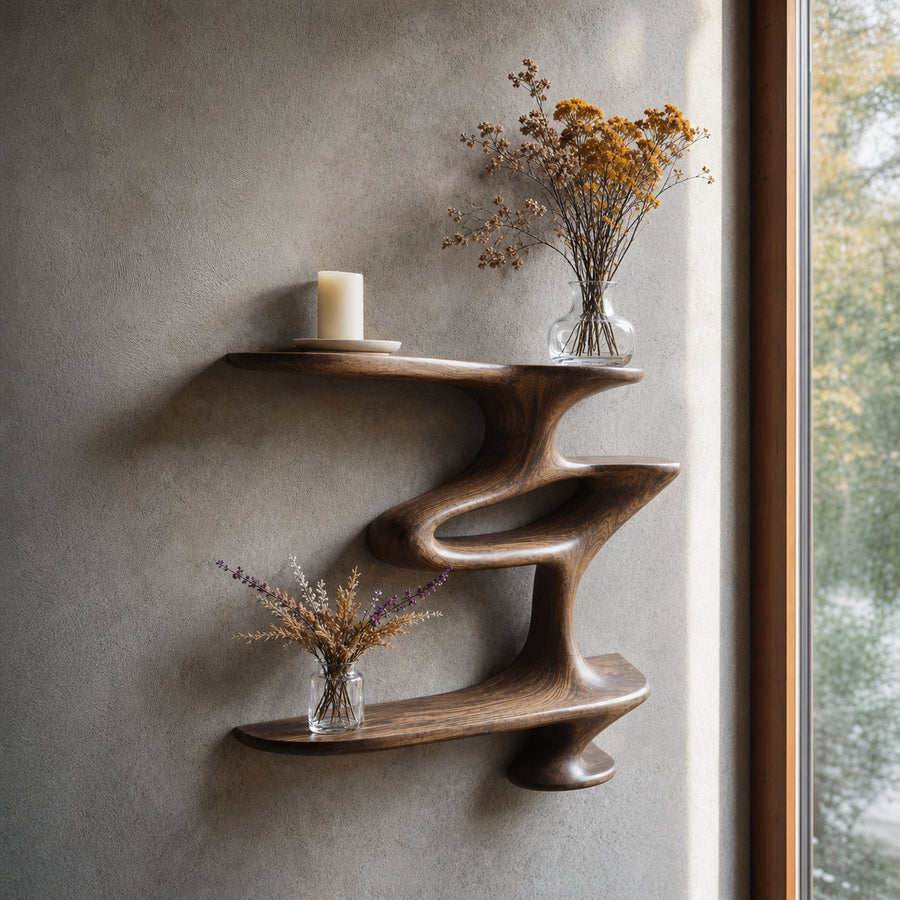 Mid Century Live Edge Wall Mount Shelf Living Room