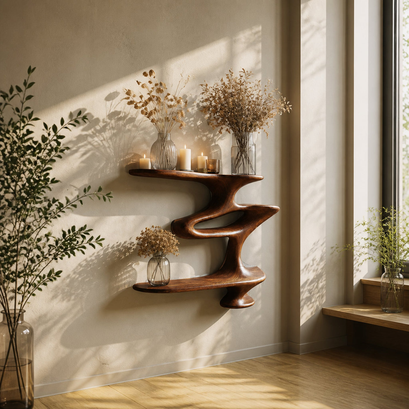 Mid Century Live Edge Wall Mount Shelf Living Room - product view 6