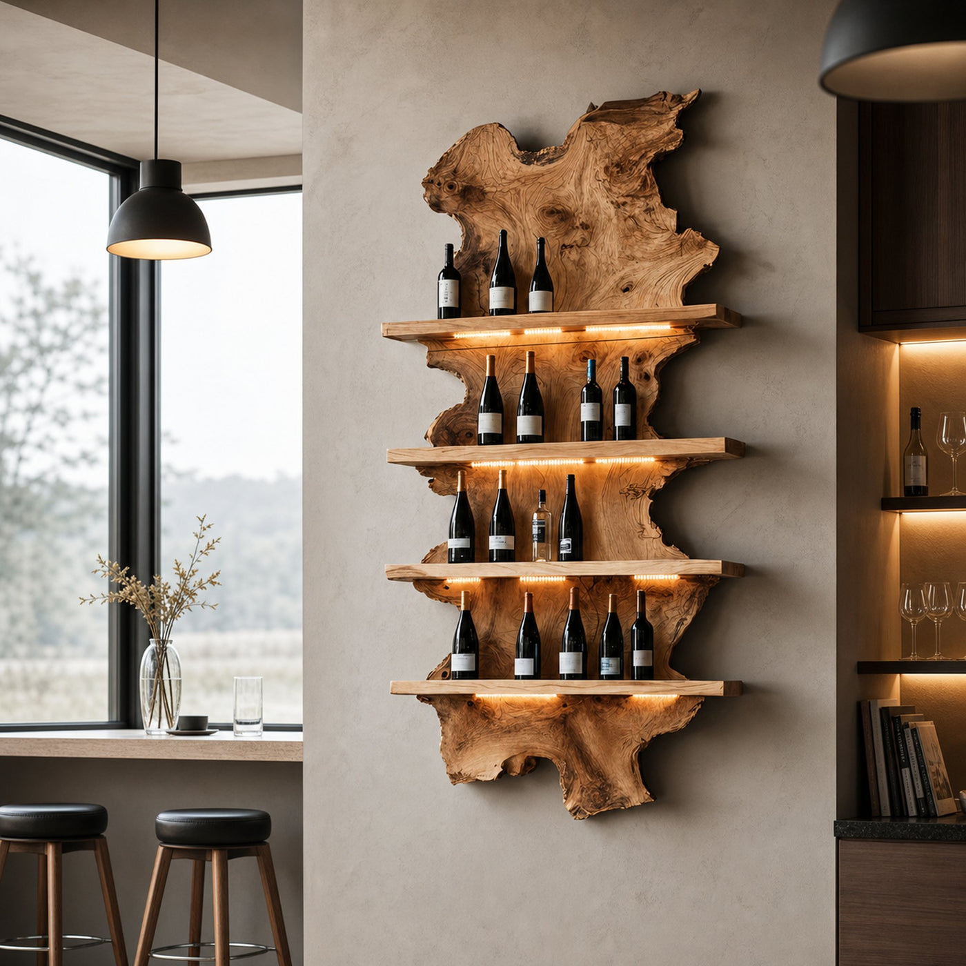 Mid Century Live Edge Wine Holder For Bar Decor And Home Art - product view 6