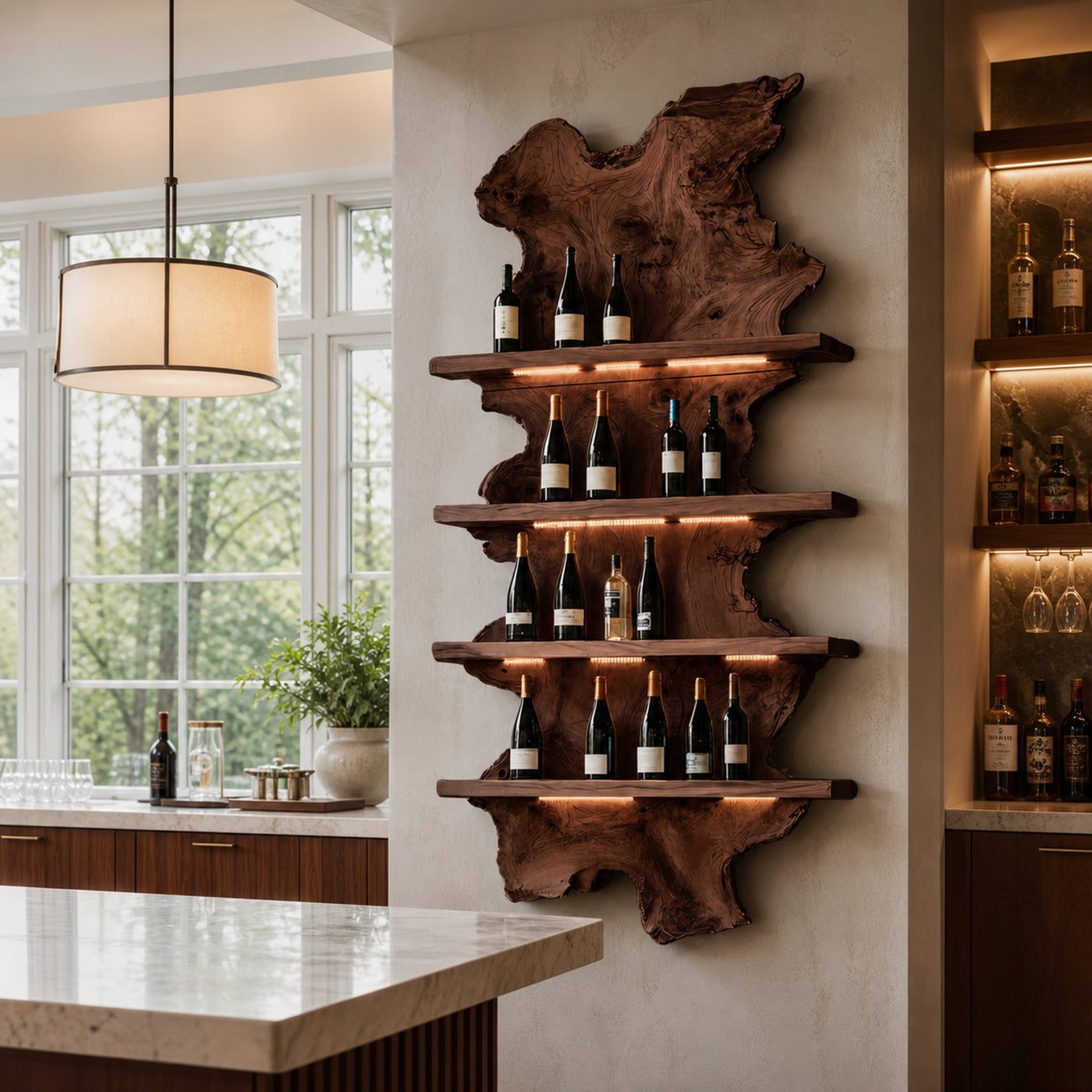 Mid Century Live Edge Wine Holder For Bar Decor And Home Art - product view 7