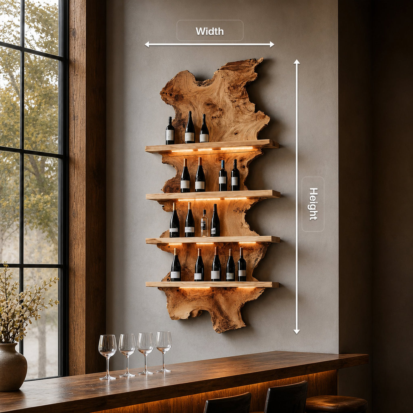 Mid Century Live Edge Wine Holder For Bar Decor And Home Art - product view 8