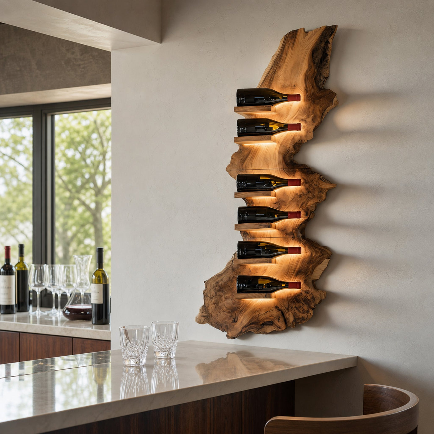 Mid Century Live Edge Wine Holder For Bar Decor Wine Shelf - product view 6