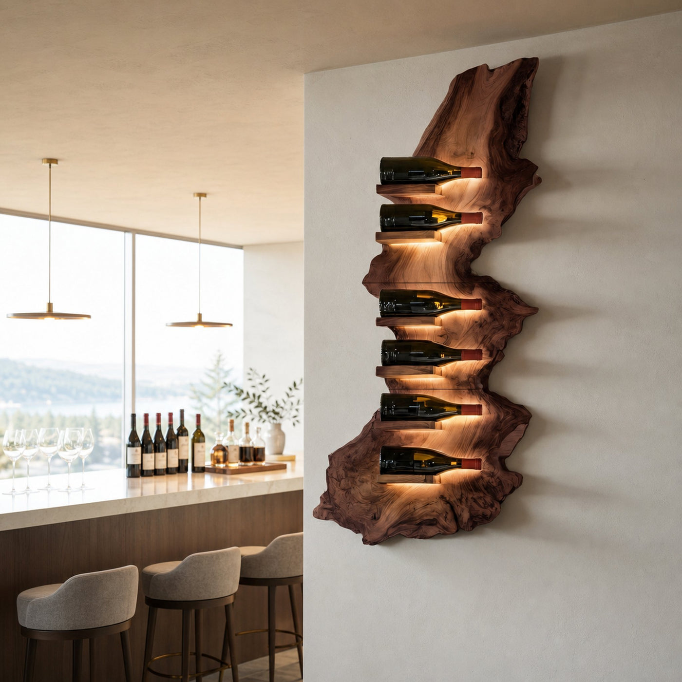 Mid Century Live Edge Wine Holder For Bar Decor Wine Shelf - product view 7