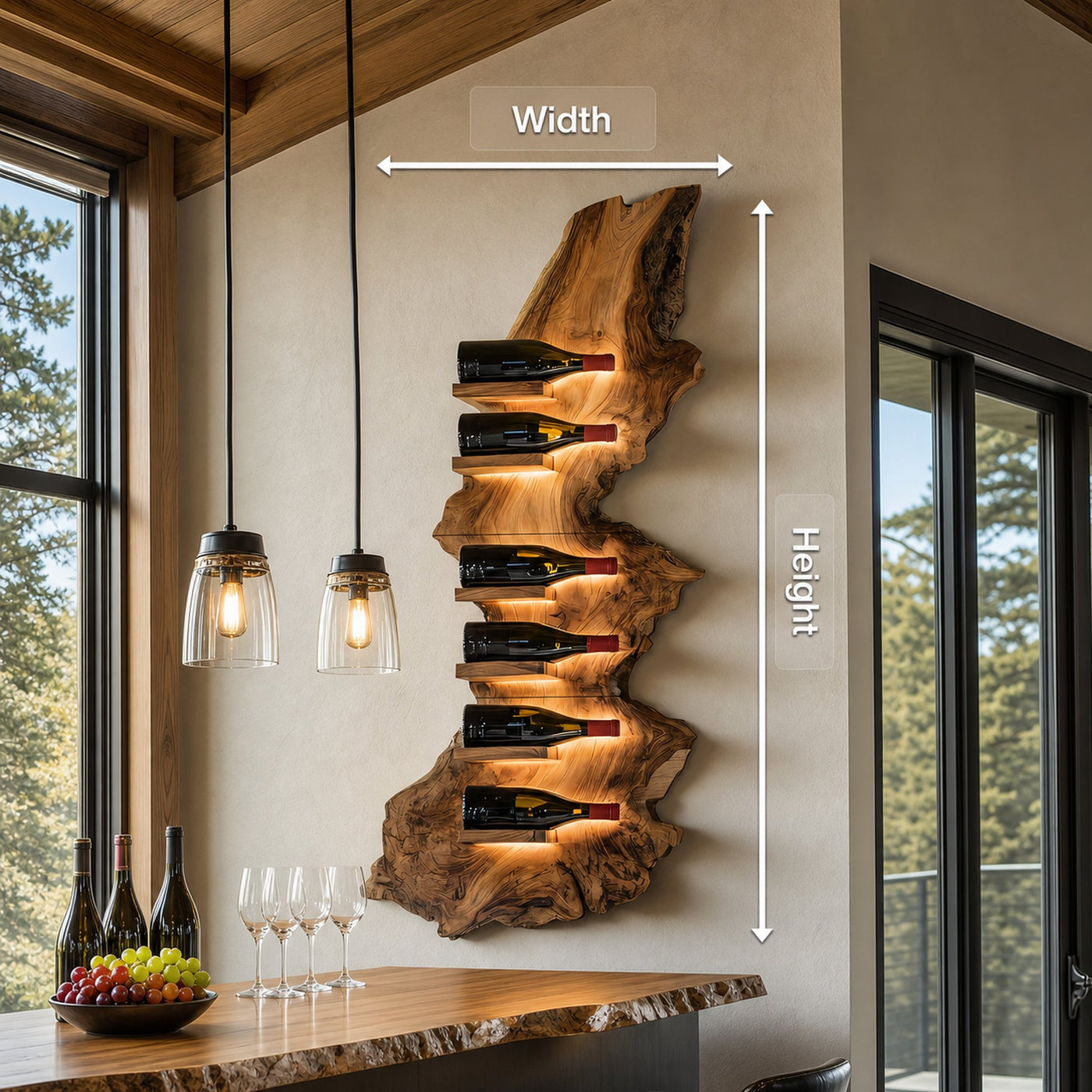 Mid Century Live Edge Wine Holder For Bar Decor Wine Shelf - product view 8