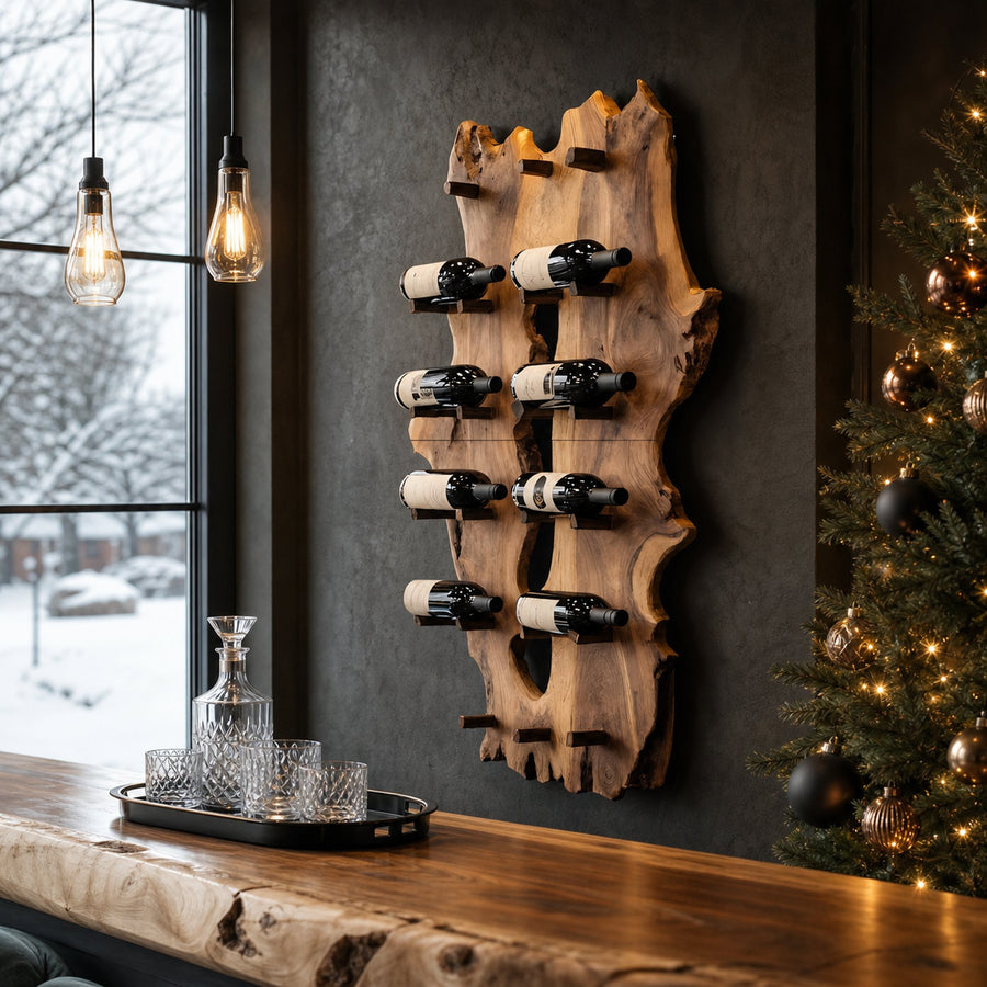 Mid Century Live Edge Wine Holder For Elegant Entryway Decor