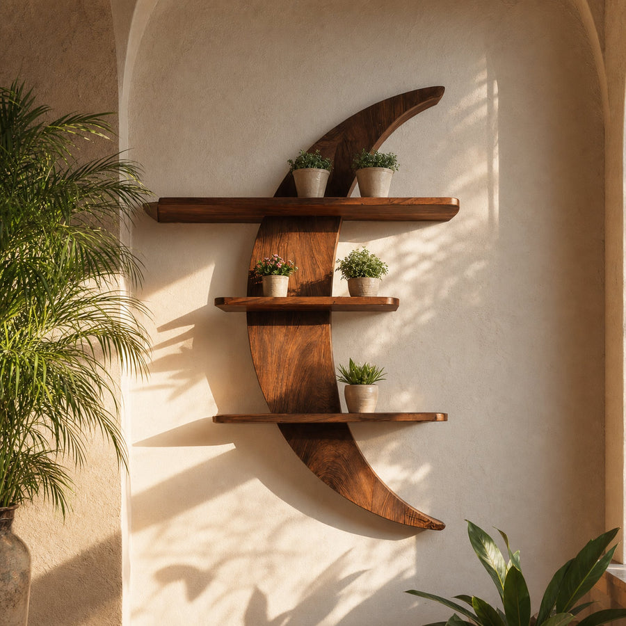 Mid Century Moon Wall Shelf For Cozy Corner Decor