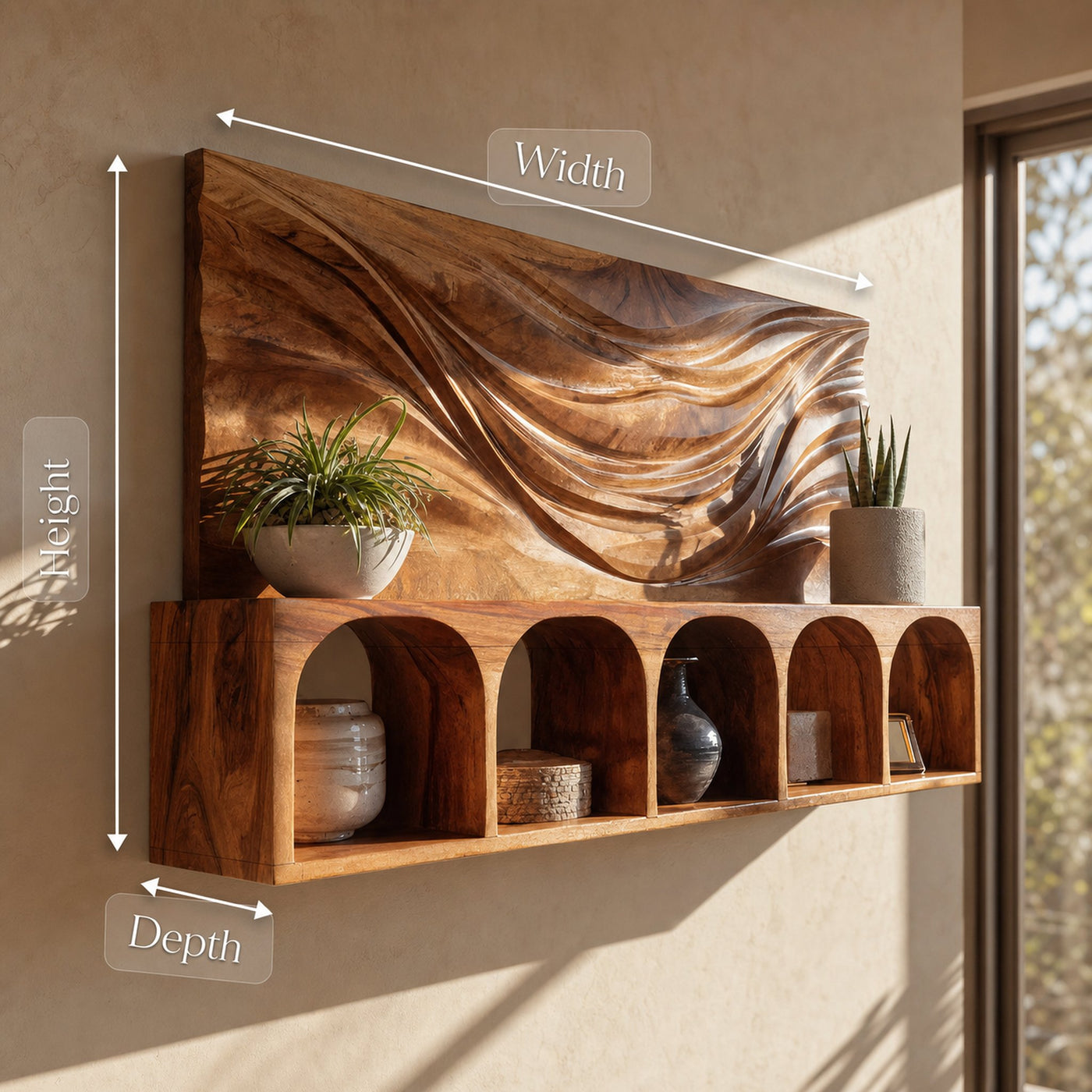 Mid Century Natural Wood Wall Storage Shelf For Kitchen Display - product view 8