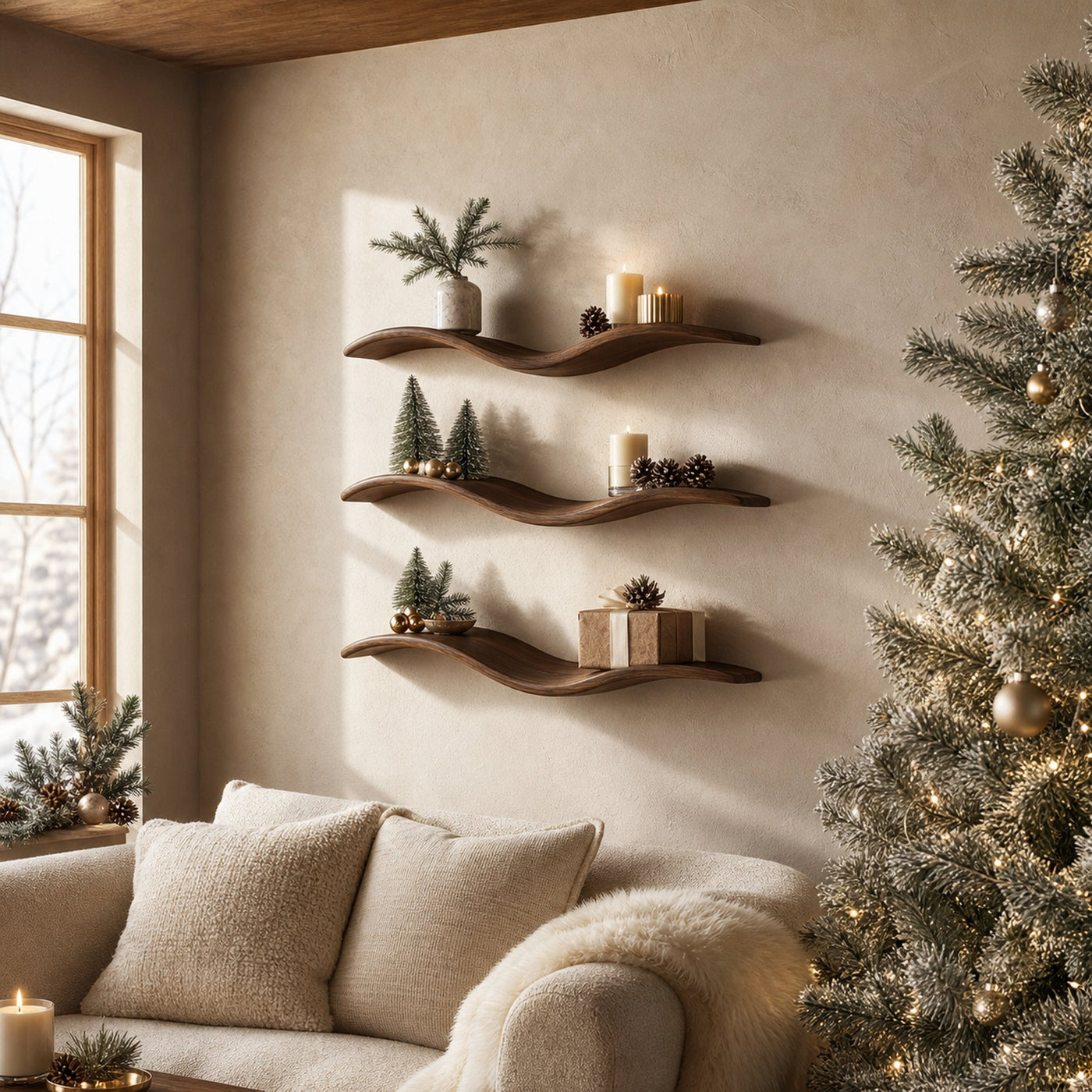 Mid Century Rustic Wave Wall Shelf Holiday Living Room