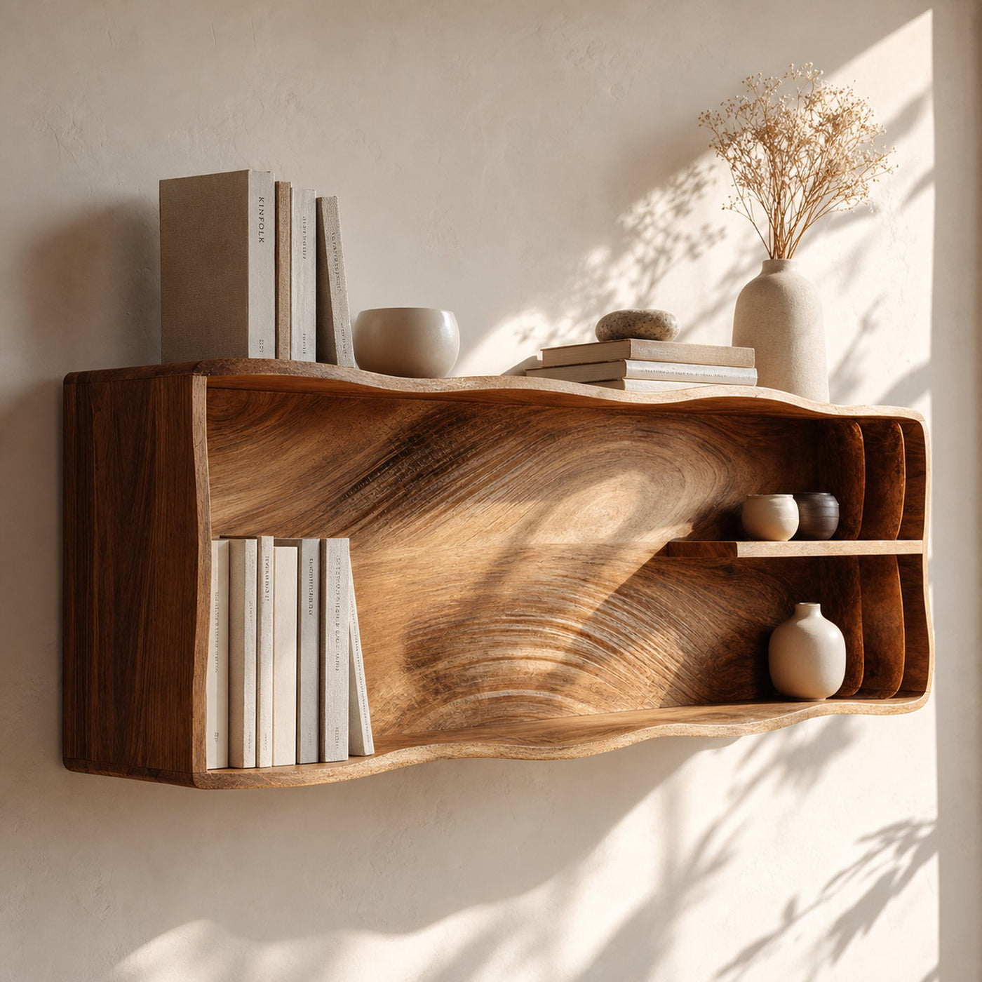 Mid Century Rustic Wooden Wall Mount Shelf For Entryway Storage