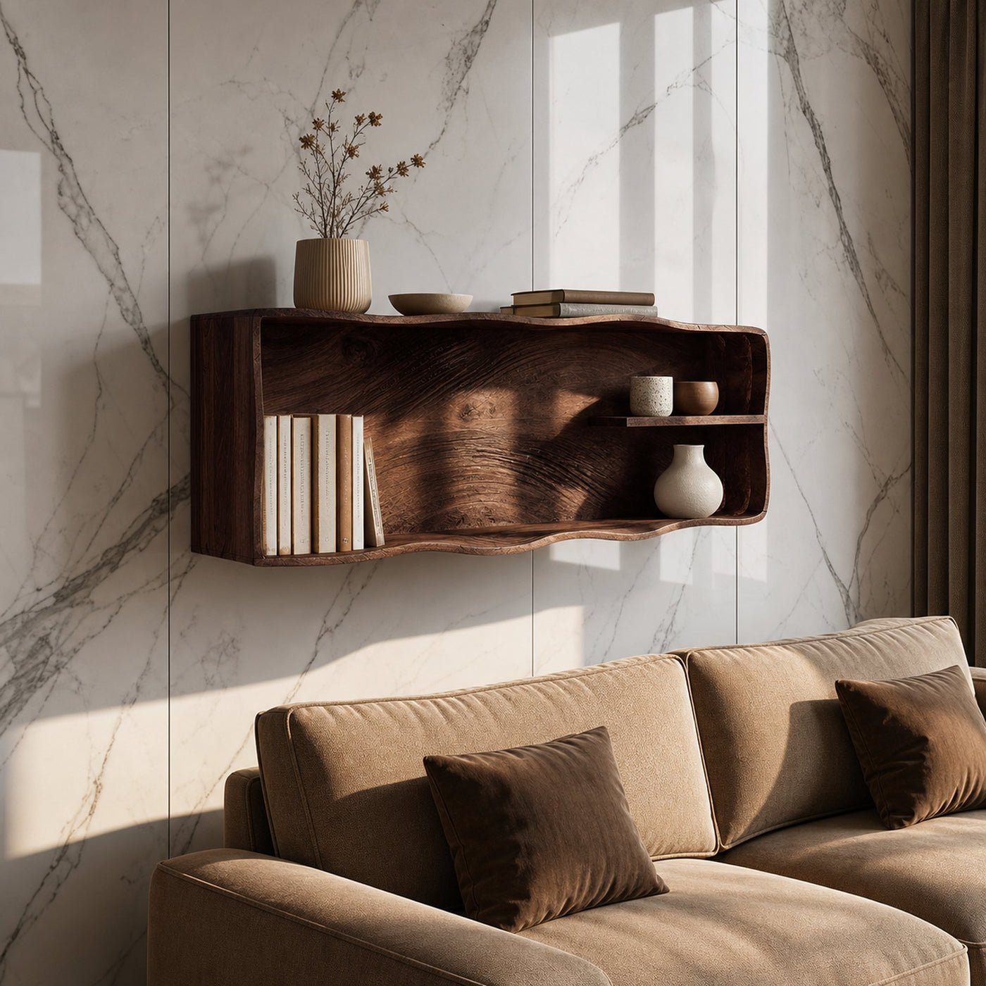 Mid Century Rustic Wooden Wall Mount Shelf For Entryway Storage - product view 7