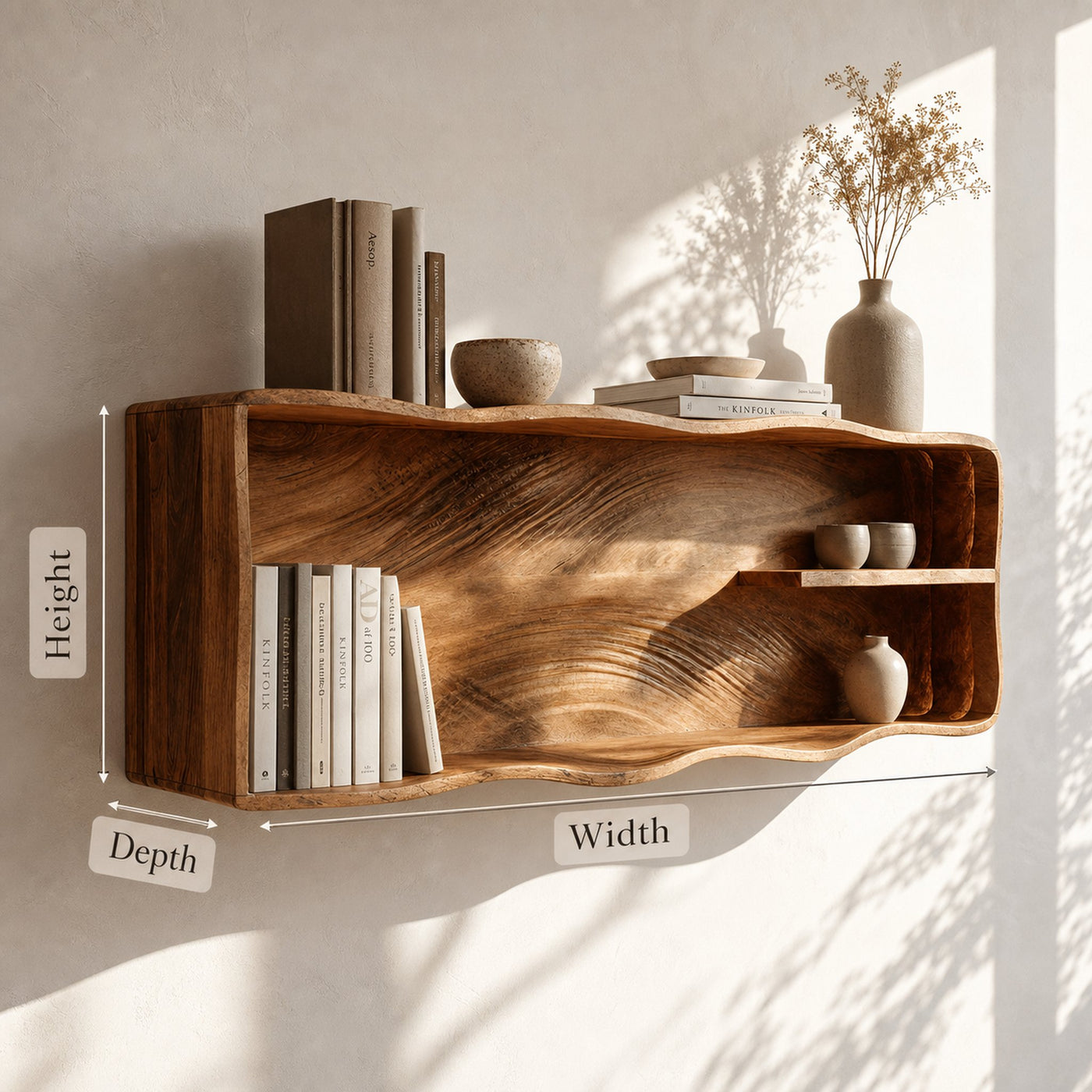 Mid Century Rustic Wooden Wall Mount Shelf For Entryway Storage - product view 8