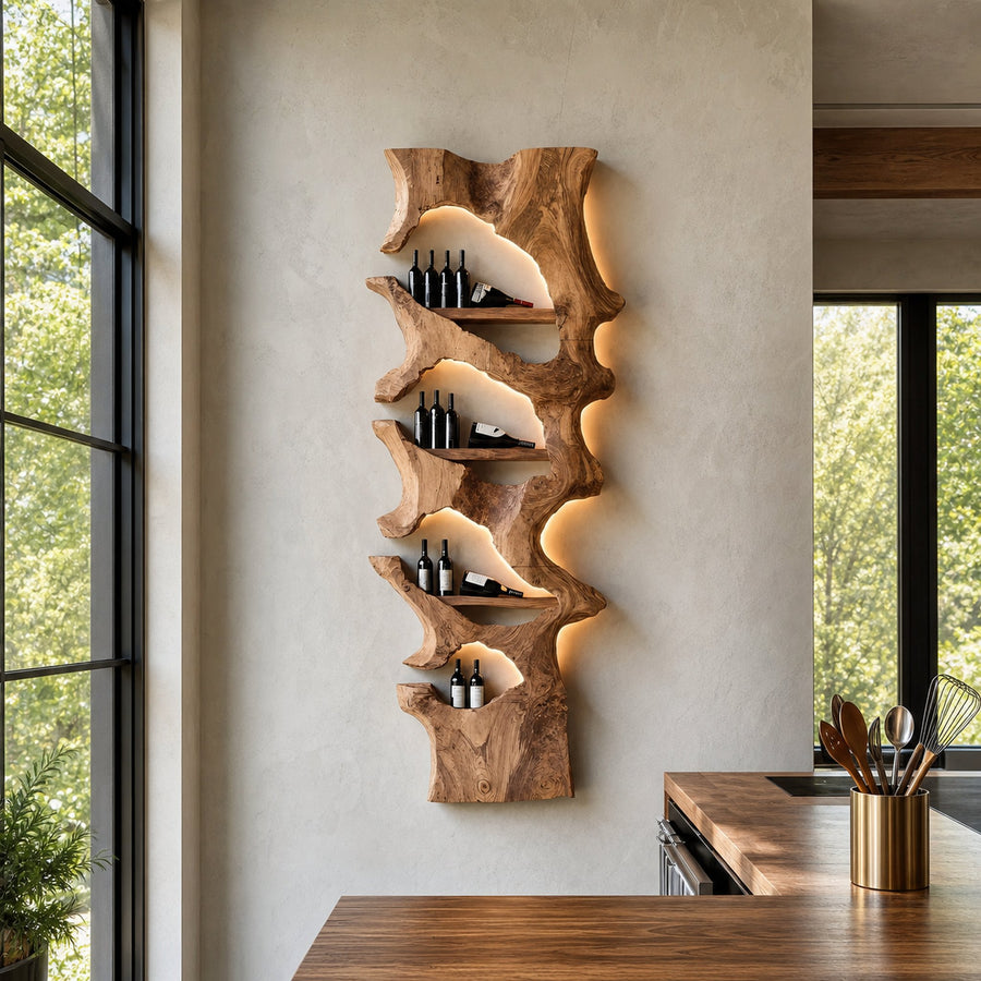 Mid Century Solid Wood Wine Rack For Bar Decor And Display