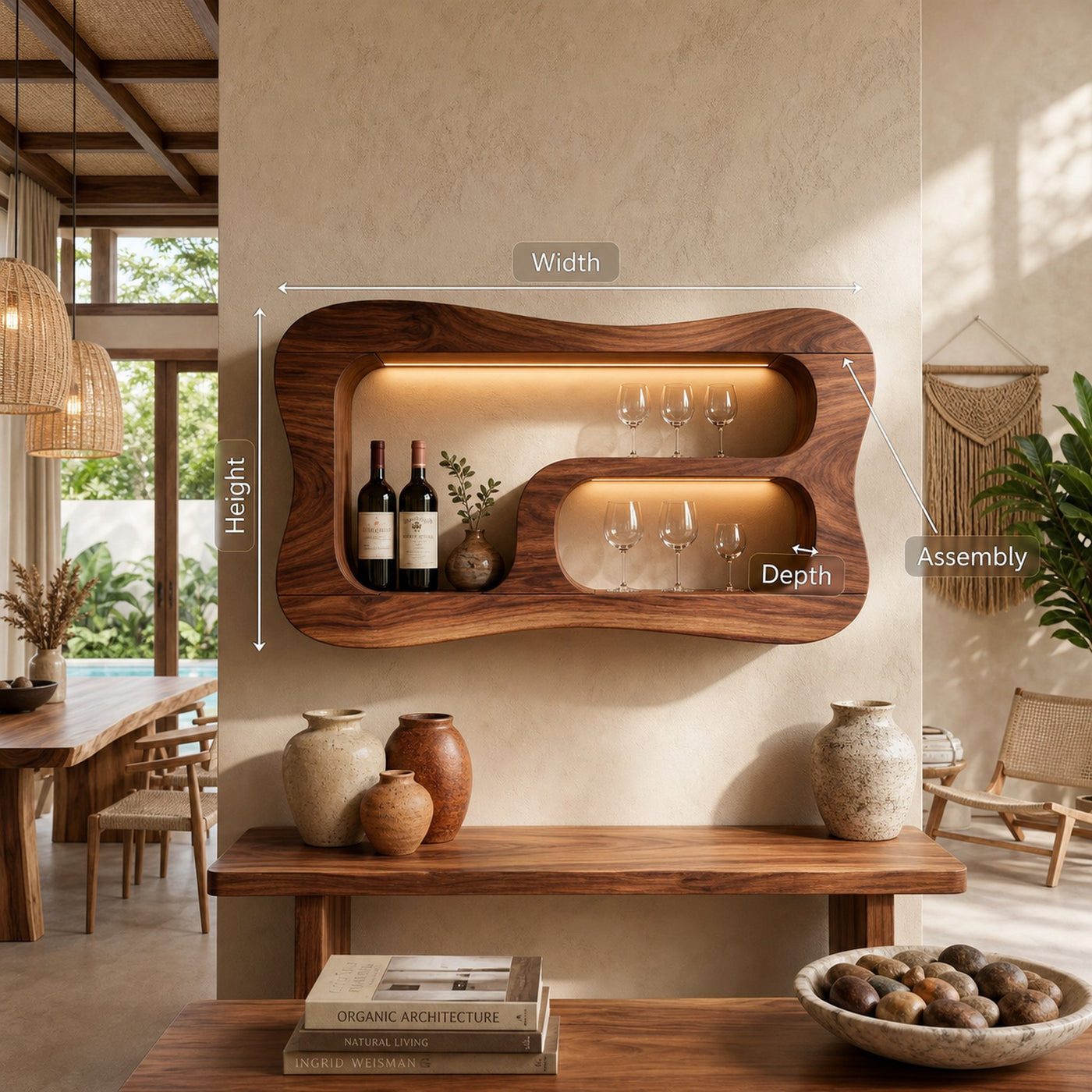 Mid Century Wall Mounted Wine Rack Shelf For Entertaining Space - product view 8