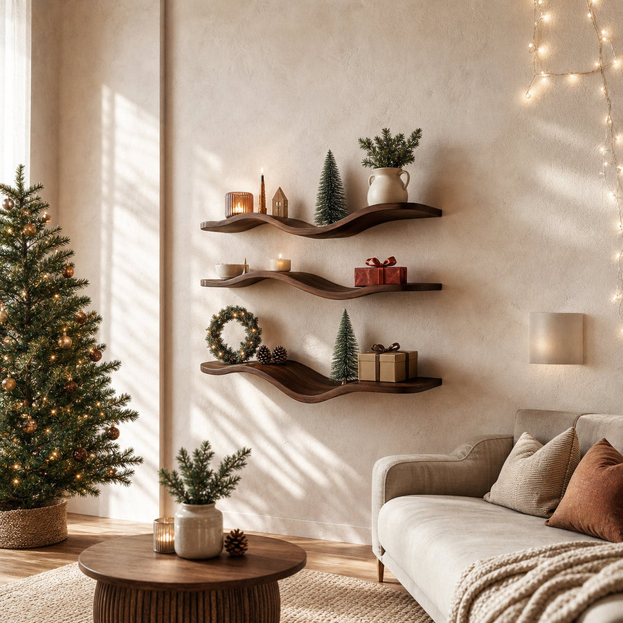 Mid Century Wave Shelf Holiday Decor Living Entryway