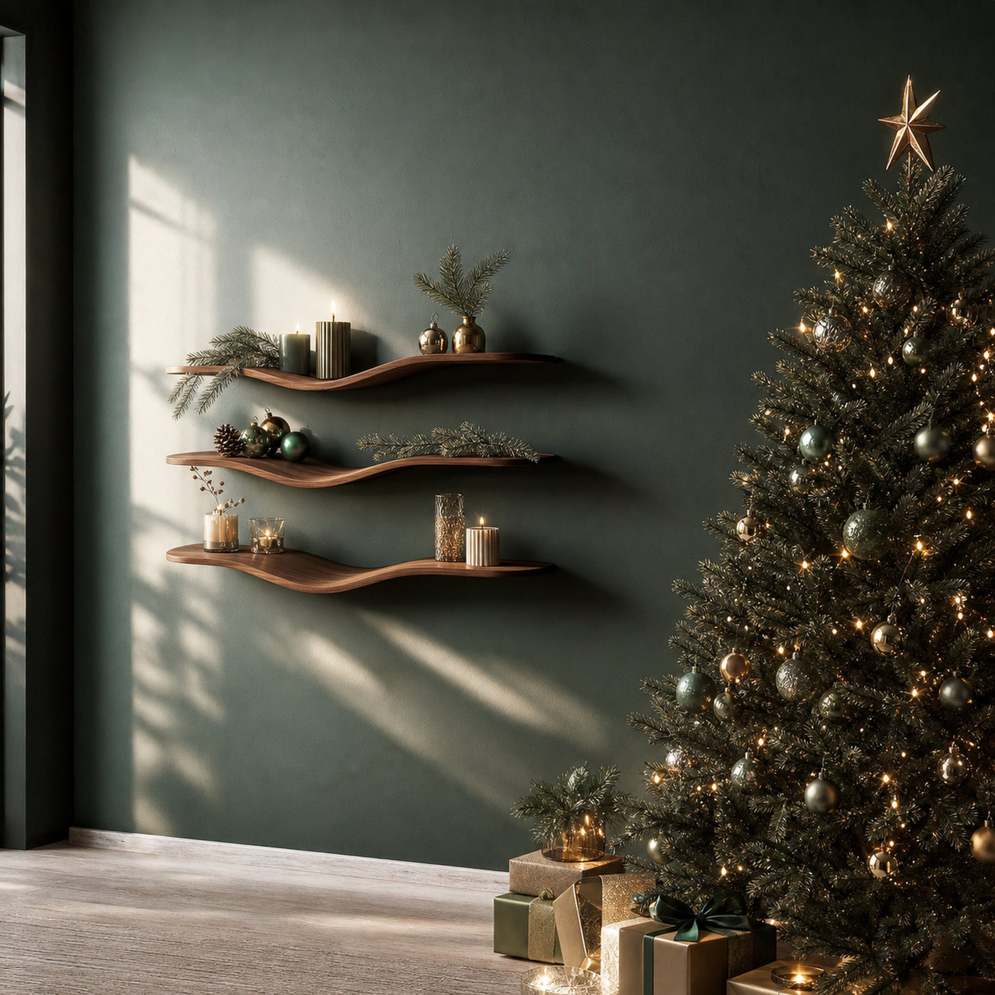 Mid Century Wave Wall Shelf Christmas Holiday Display