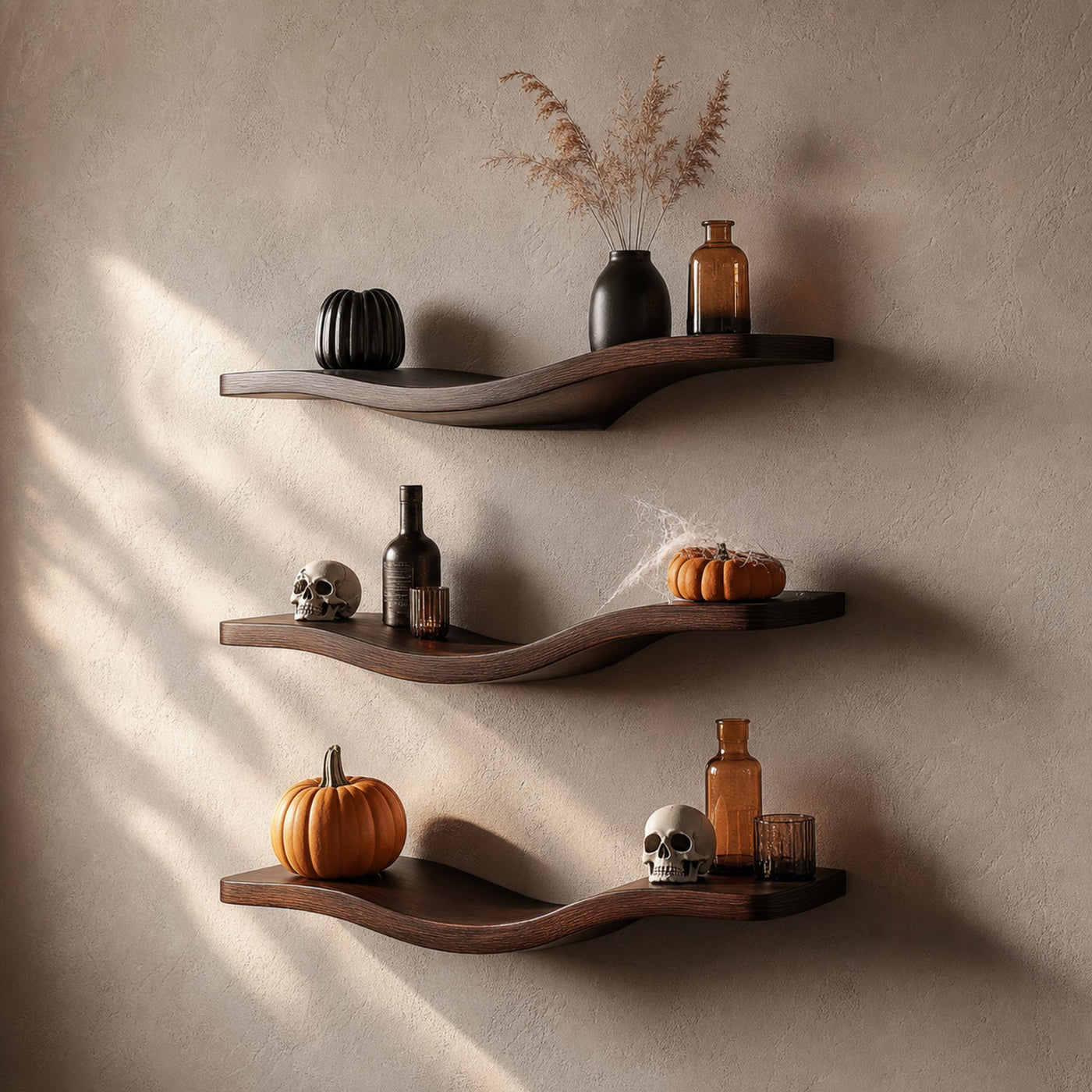 Mid Century Wavy Floating Shelf Halloween Living Room