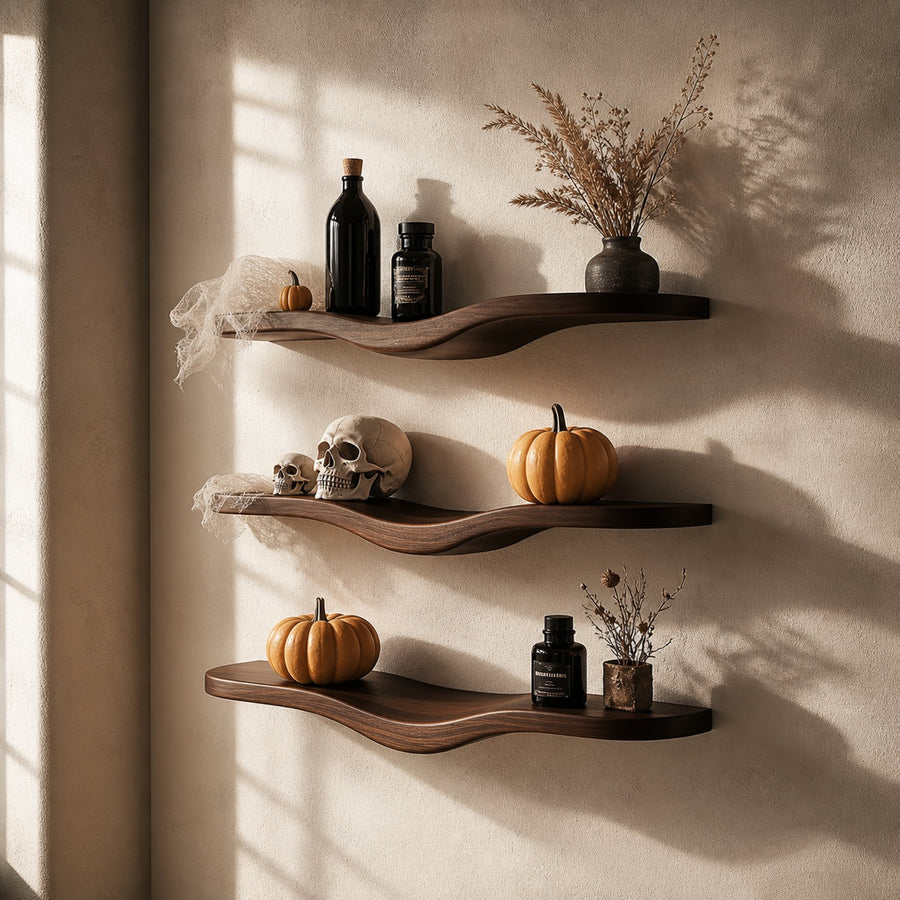 Mid Century Wavy Floating Shelf Halloween Wall Display