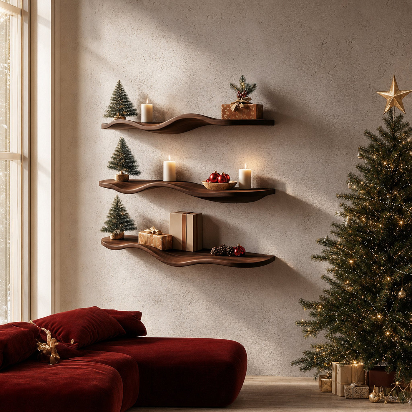 Mid Century Wavy Floating Shelf Living Christmas Spaces