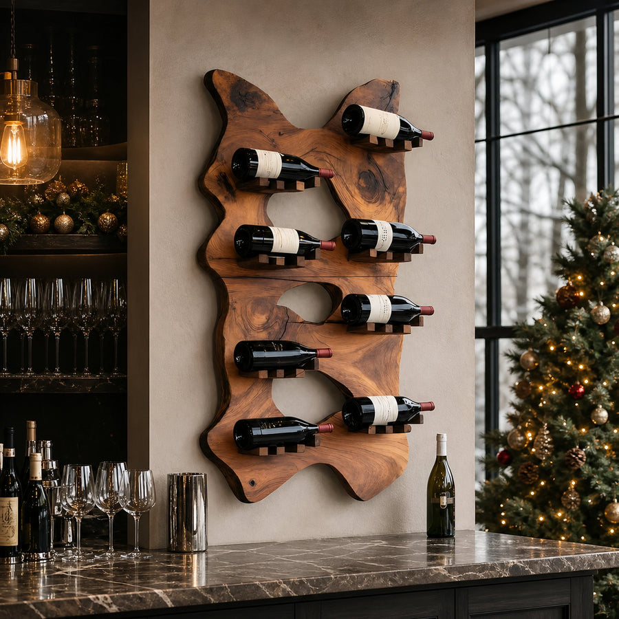 Mid Century Wooden Live Edge Wine Holder For Living Room Decor