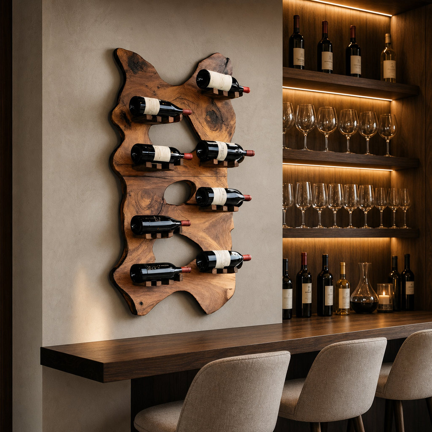 Mid Century Wooden Live Edge Wine Holder For Living Room Decor - product view 6