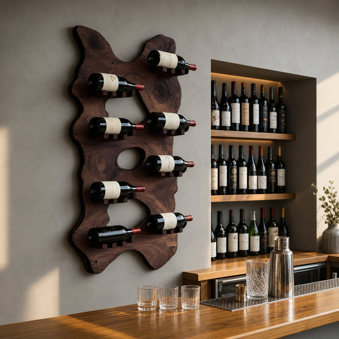 Mid Century Wooden Live Edge Wine Holder For Living Room Decor - product view 7