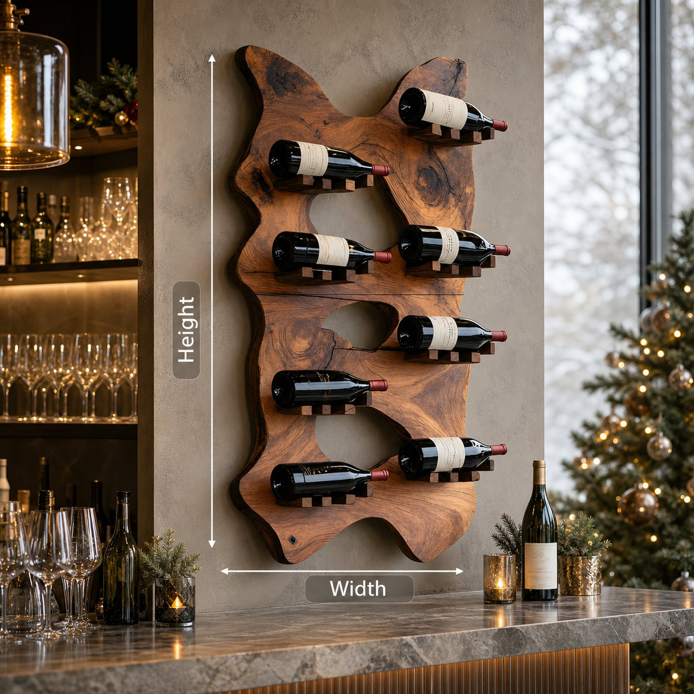Mid Century Wooden Live Edge Wine Holder For Living Room Decor - product view 8