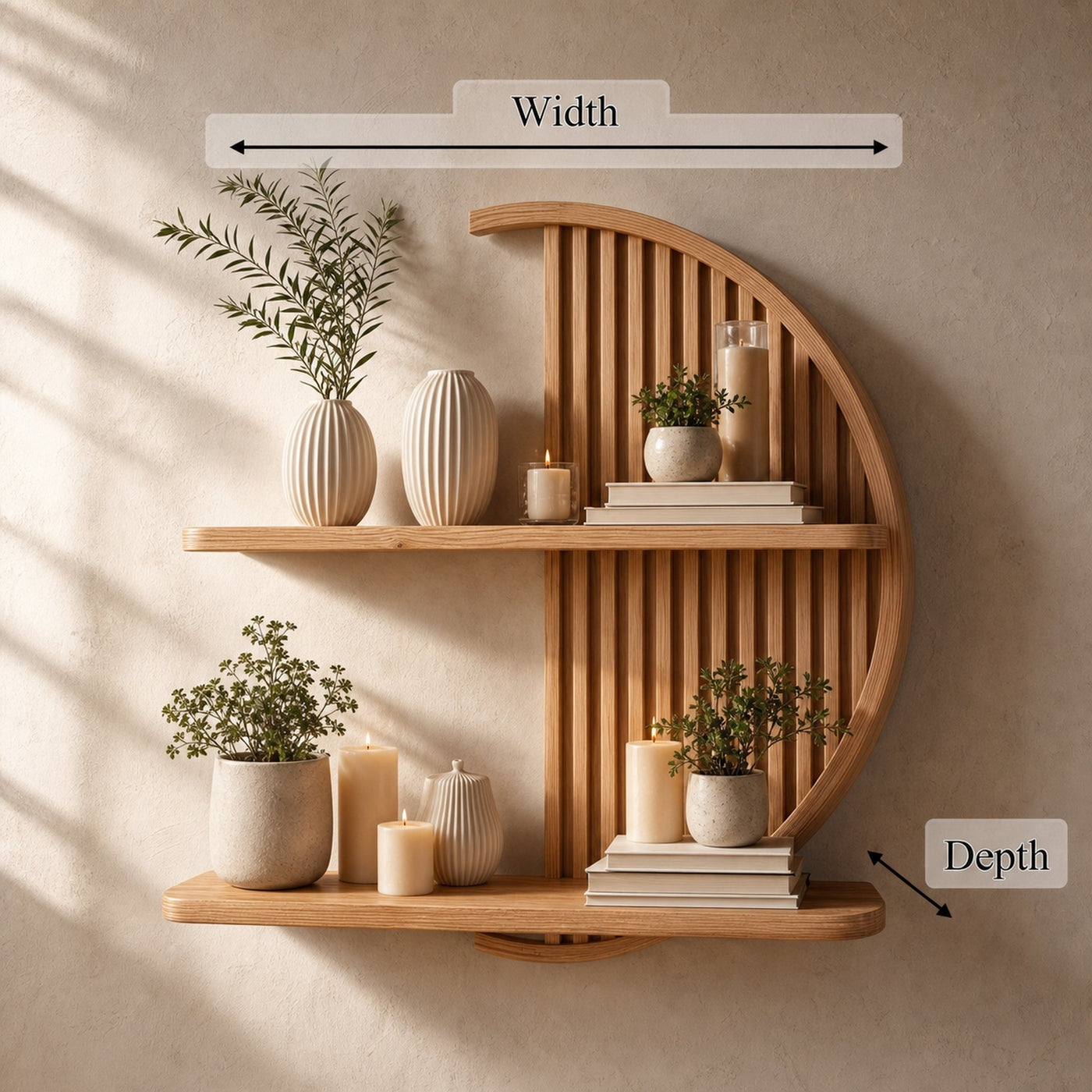 Minimalist Circle Round Floating Shelf Solid Wood For Living Room Wall Art - product view 6