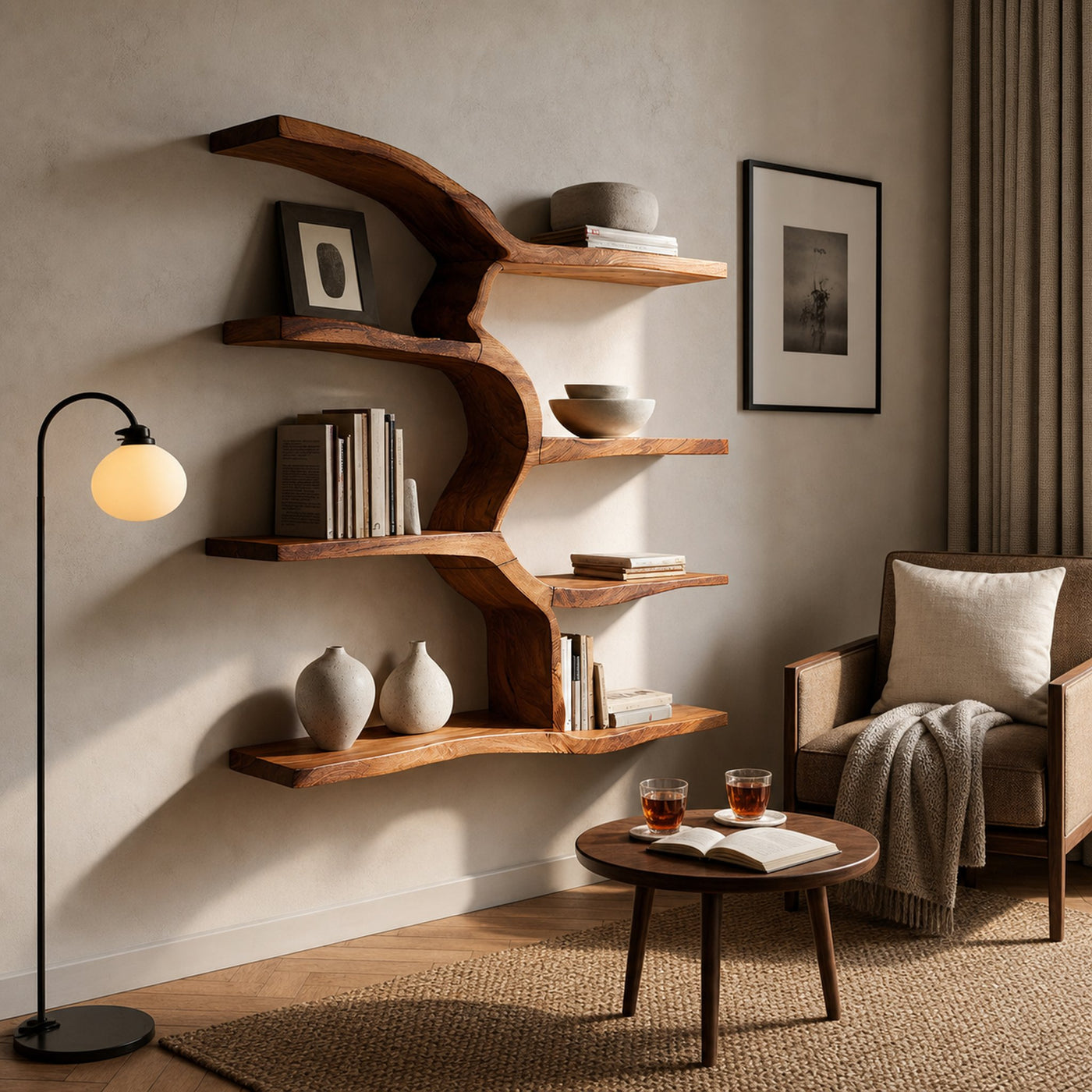 Minimalist Live Edge Floating Shelf For Living Room Display - product view 6