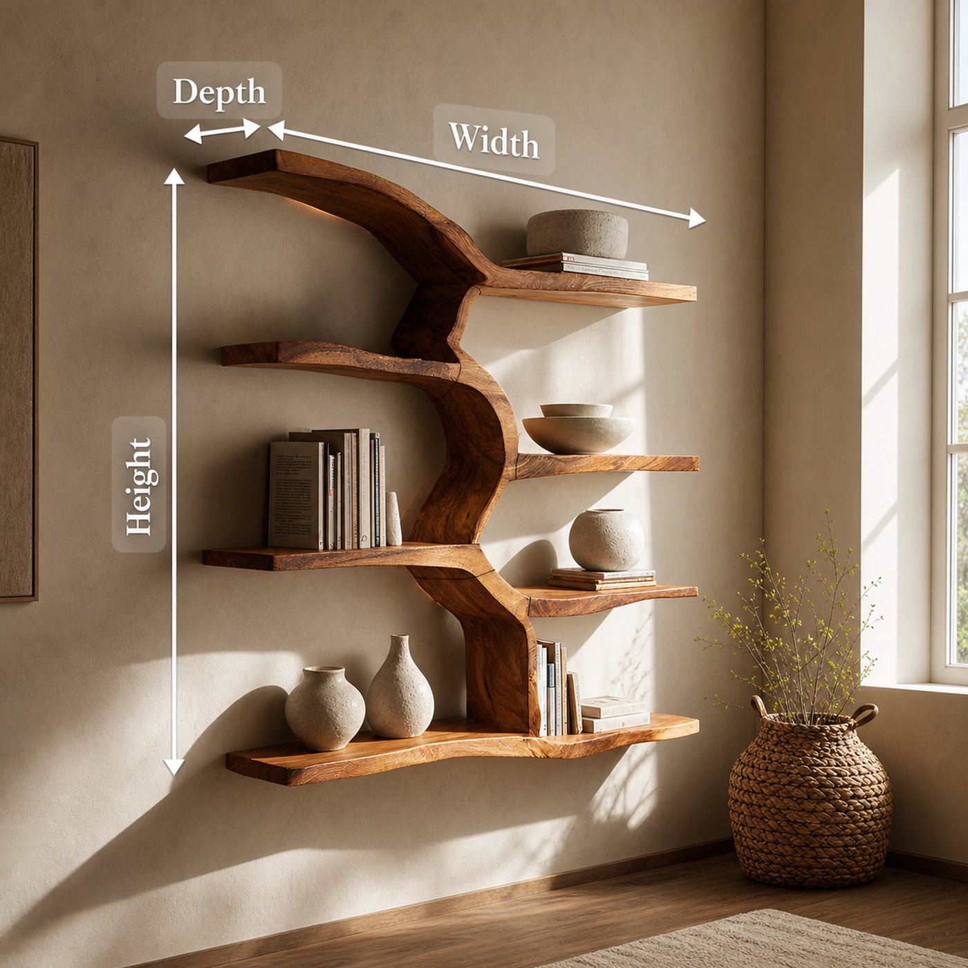 Minimalist Live Edge Floating Shelf For Living Room Display - product view 8