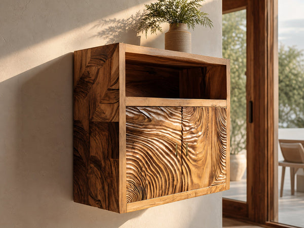 Minimalist Natural Wood Kitchen Wall Storage Shelf For Pantry