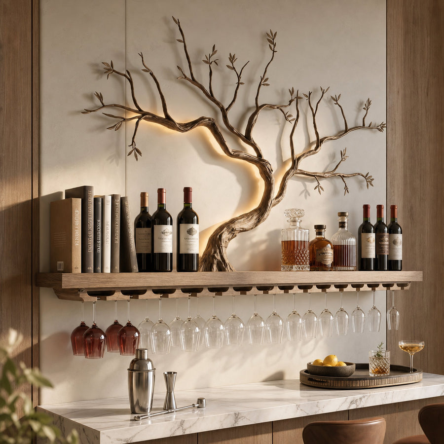 Minimalist Wooden Wine Rack Wall Mounted Shelf For Kitchen Dining Room Bar