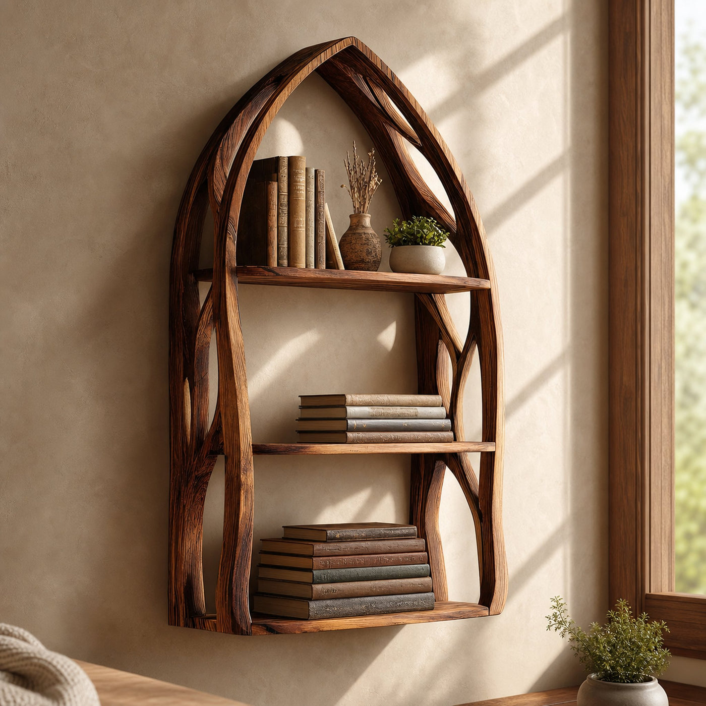 Modern Arch Wooden Wall Shelf for Bedroom Styling