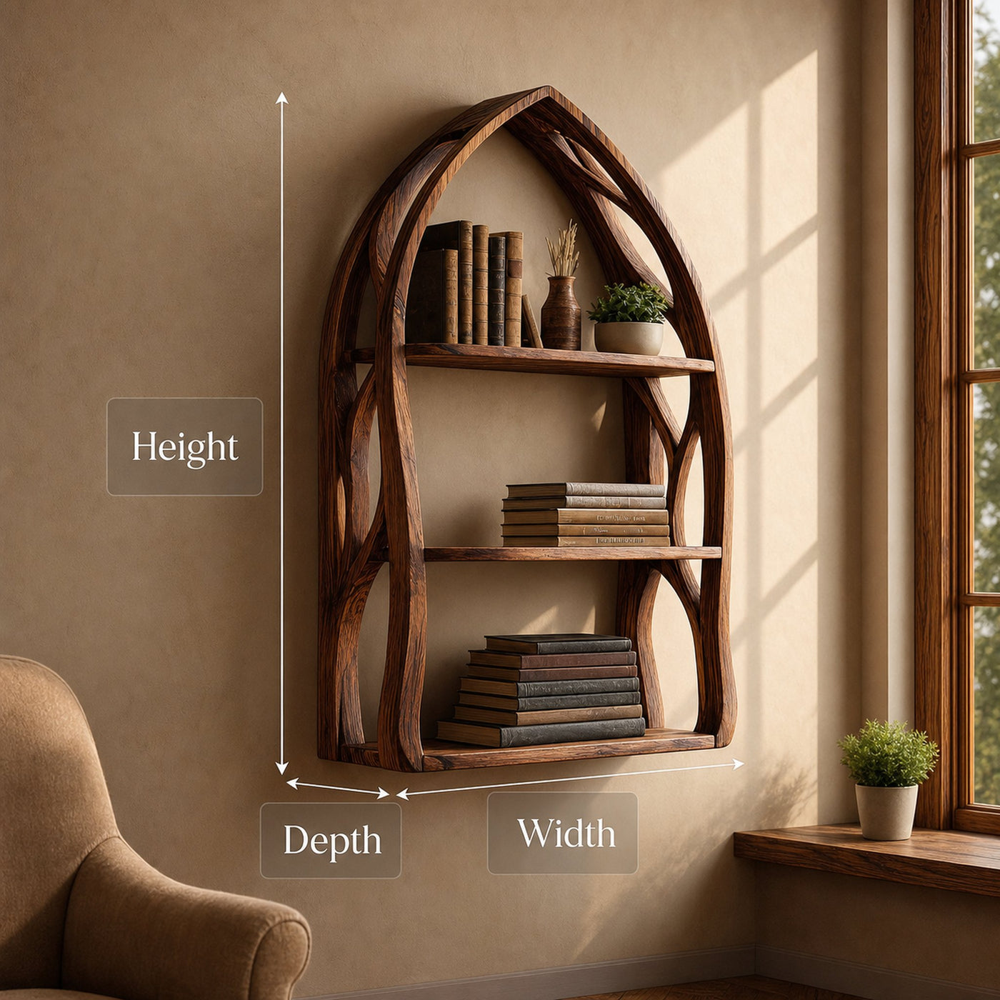 Modern Arch Wooden Wall Shelf for Bedroom Styling - product view 7