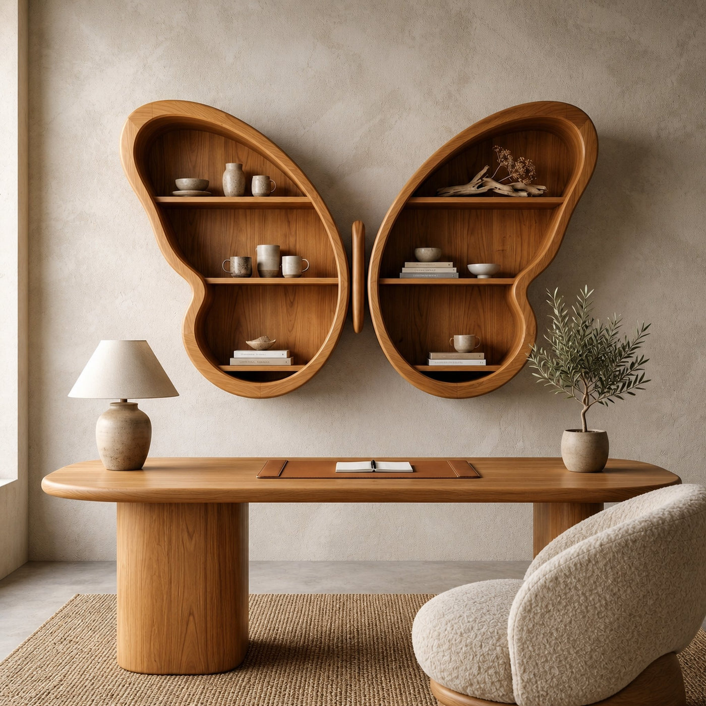 Modern Butterfly Wall Shelf With Sculptural Wooden Display Storage For Living Room - product view 6