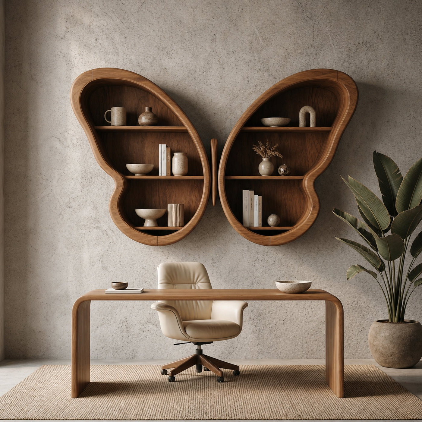 Modern Butterfly Wall Shelf With Sculptural Wooden Display Storage For Living Room - product view 7