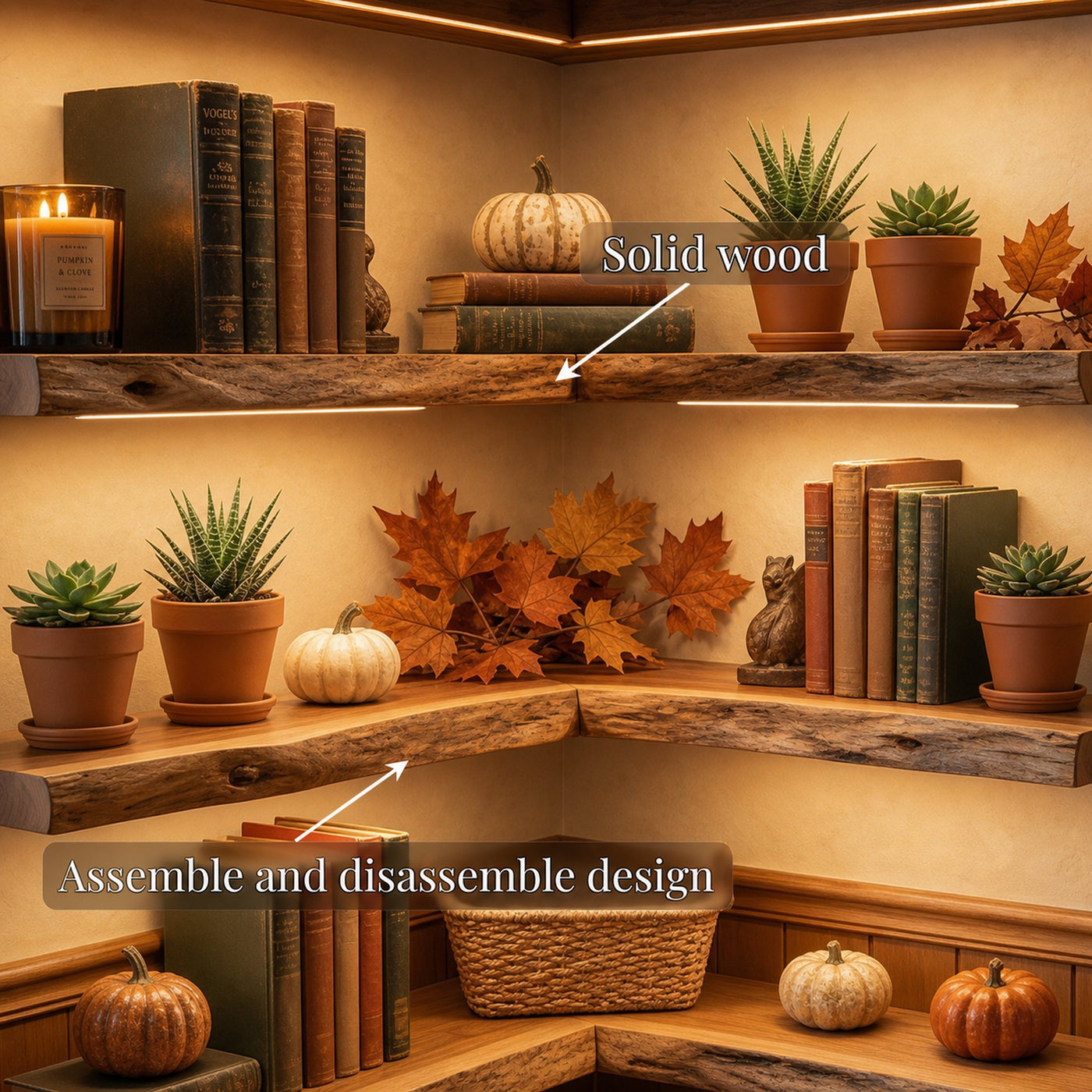 Modern Cozy Corner Floating Wall Shelves Solid Wood Reading Nook Display - product view 6