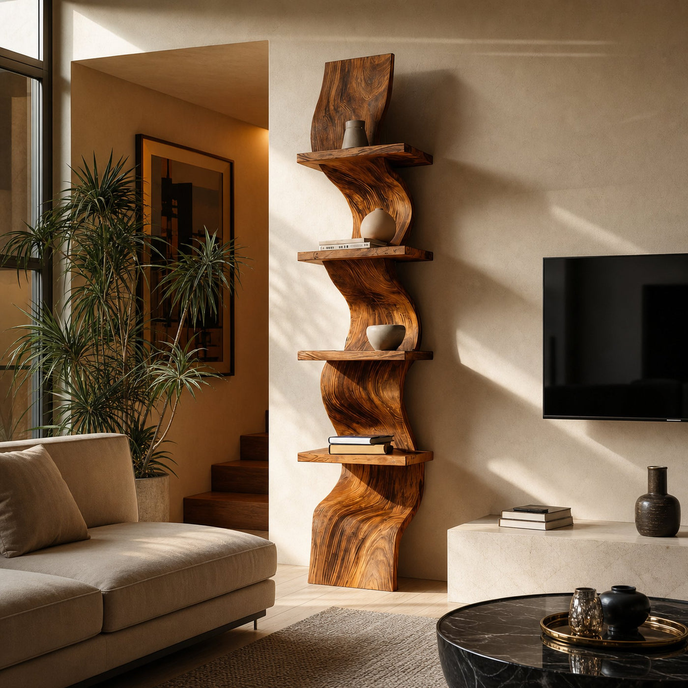 Modern Curved Floating Shelf For Statement Living Room