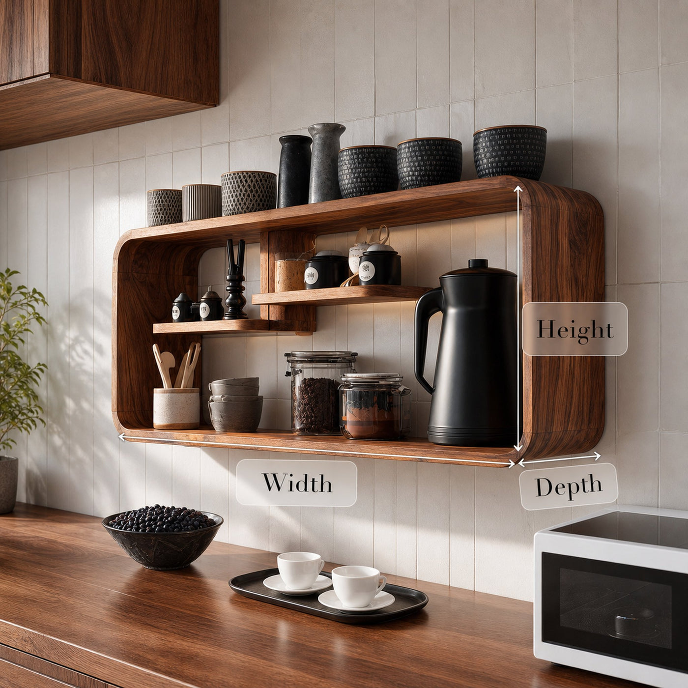 Modern Curved Wooden Kitchen Shelf For Furniture Decor - product view 7