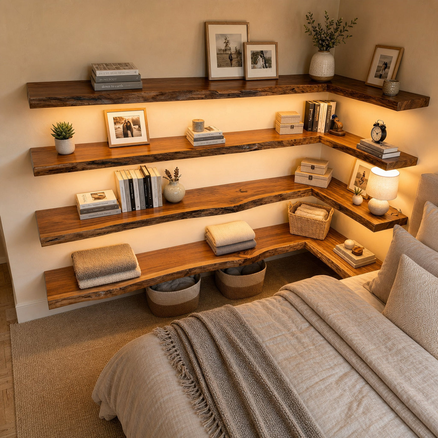 Modern Farmhouse Living Room Floating Wall Shelves Solid Wood - product view 6