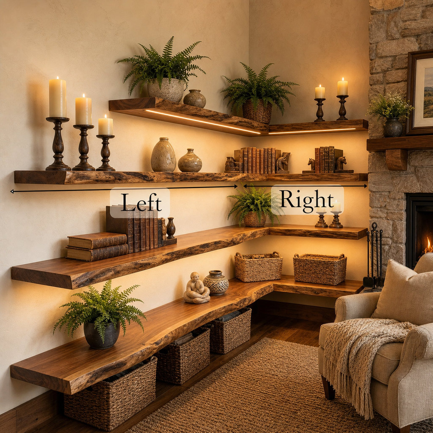 Modern Farmhouse Living Room Floating Wall Shelves Solid Wood - product view 8
