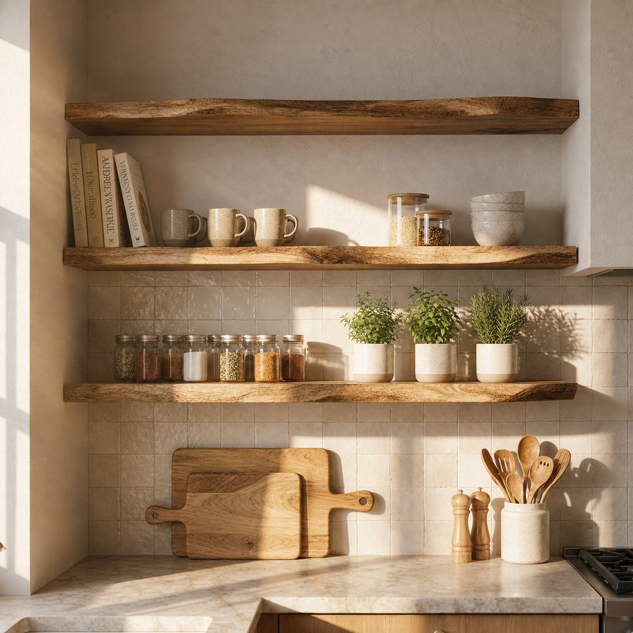Modern Farmhouse Solid Wood Kitchen Wall Shelving Open Storage Rack
