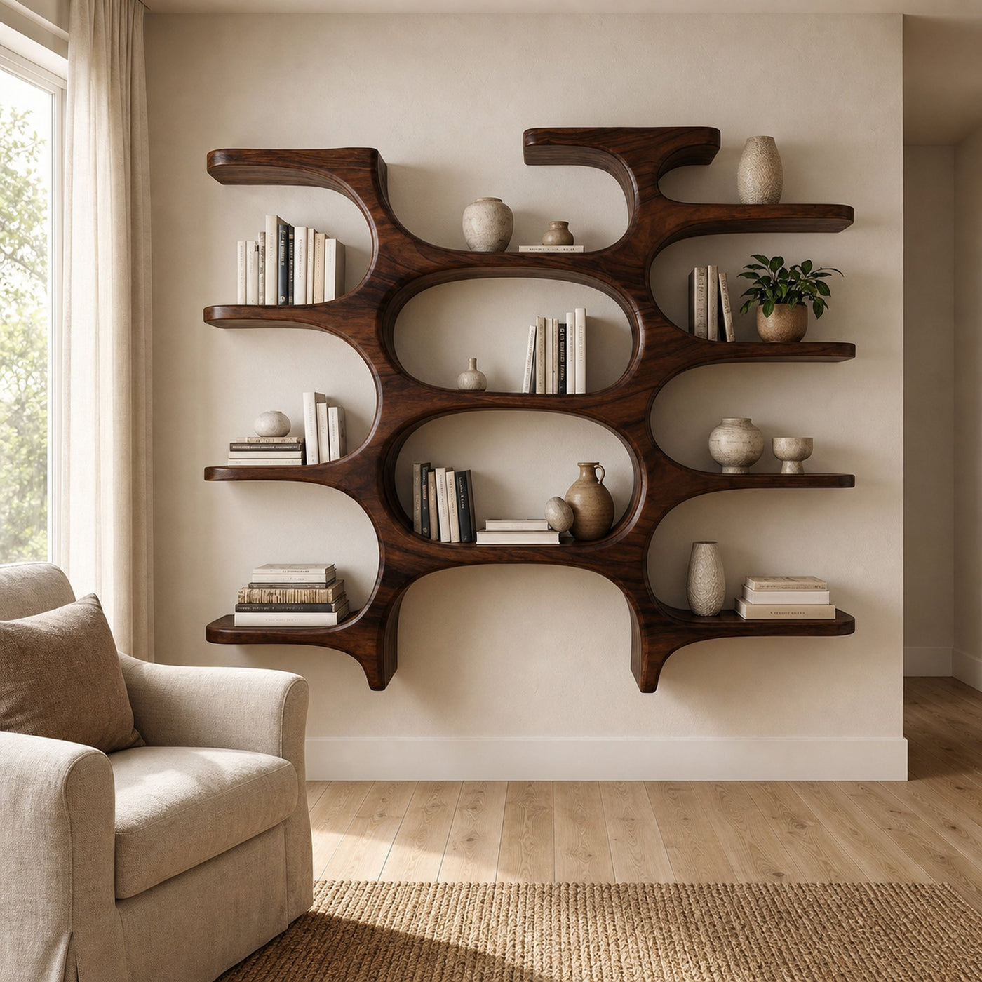 Modern Farmhouse Wooden Wall Shelf For Cozy Living Room - product view 6